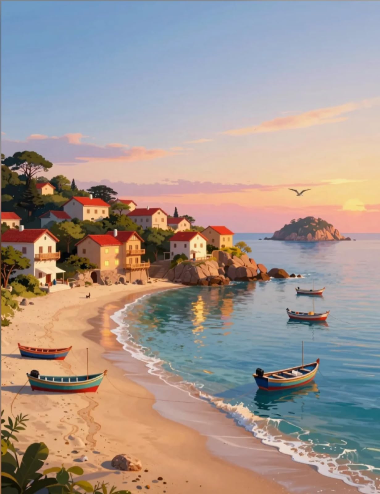 Stithej Stamped Cross Stitch Kit Seaside Town for Adult Beginner