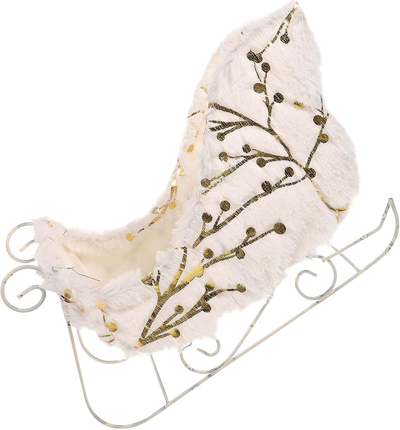 Christmas Desktop Sleigh Ornament Metal Suede White Xmas Decor