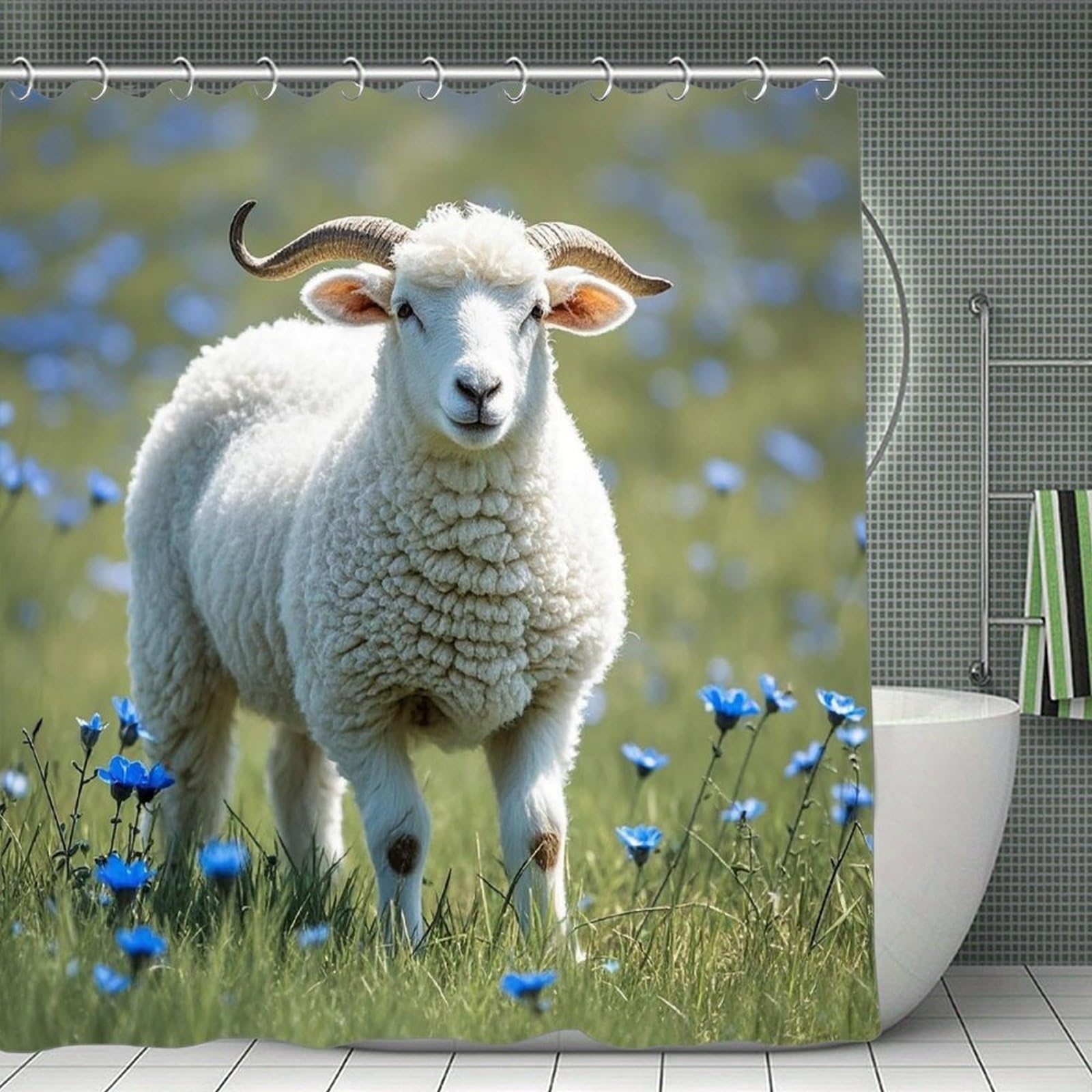 FekiLoot Sheep Shower Curtain Minimalist Thick Bathroom Curtain Washable Modern Bathroom Shower Curtain Heavy Duty Waterproof Cloth Bath Curtain with Hooks 70.8"x70.8"
