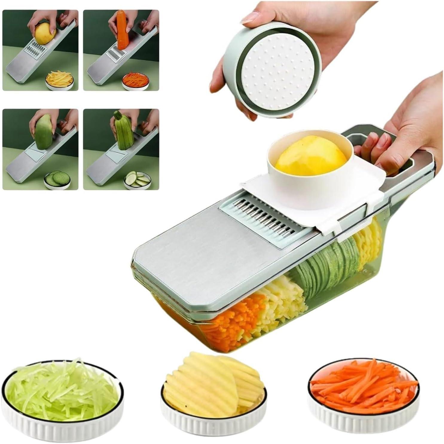 Fit for 6-in-1 Mandoline Slicer & Vegetable Cutter, Manual Food Chopper with Container, Stainless Steel Blades for Onions Fruits Vegetables, Non-Slip Base – Dishwasher Safe