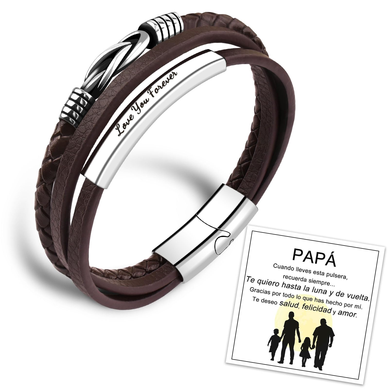 VGROSIA Dia Del Padre Regalos Para Papá Pulseras De Cuero Hombre, Un Regalo Para Papa Pulsera Hombre Cuero De Grabado, Regalo Padre Cumpleaños Aniversario Navidad Para Papá