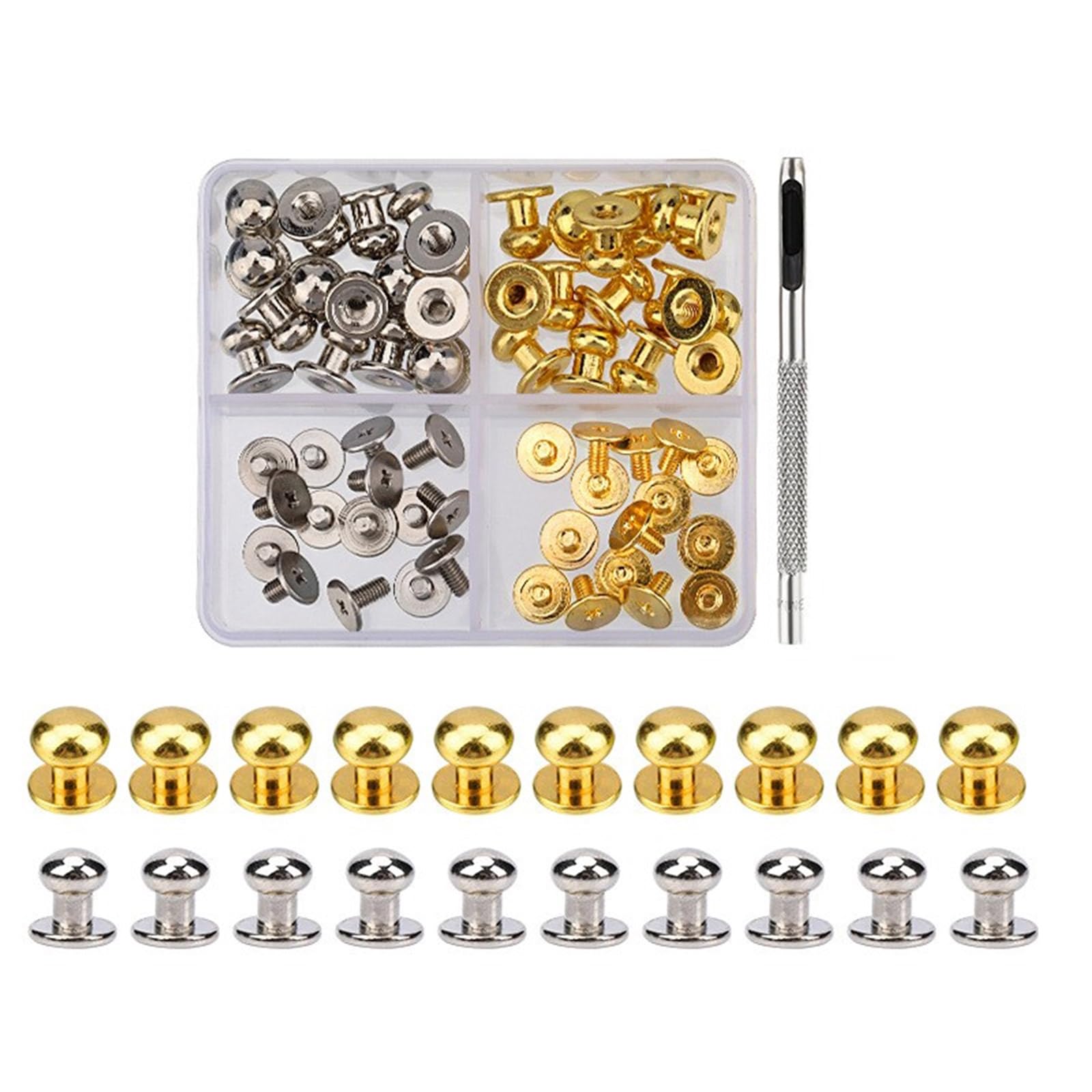 NEWFT Round Head Button Studs, 4MM 7MM 8MM Round Head Button Studs for Leather Shoe Belt Bag Watchbands Dog Collar Clothing Craftsmanship
