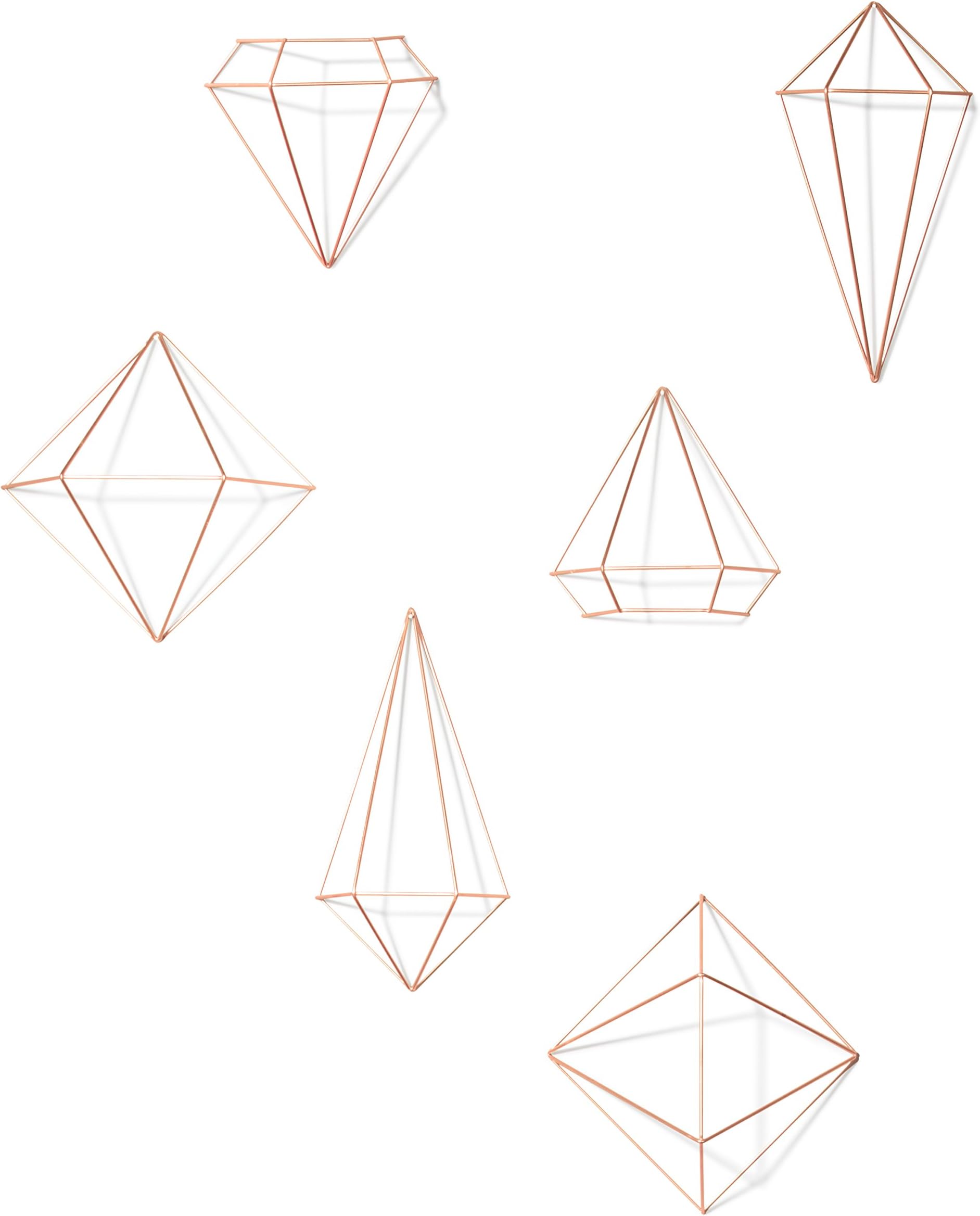Prisma Geometric Sculptures, Decorate Your Wall with Modern Metallic Wire Shapes, Table top, Ceiling Décor, Set of 6, Copper for Kitchen