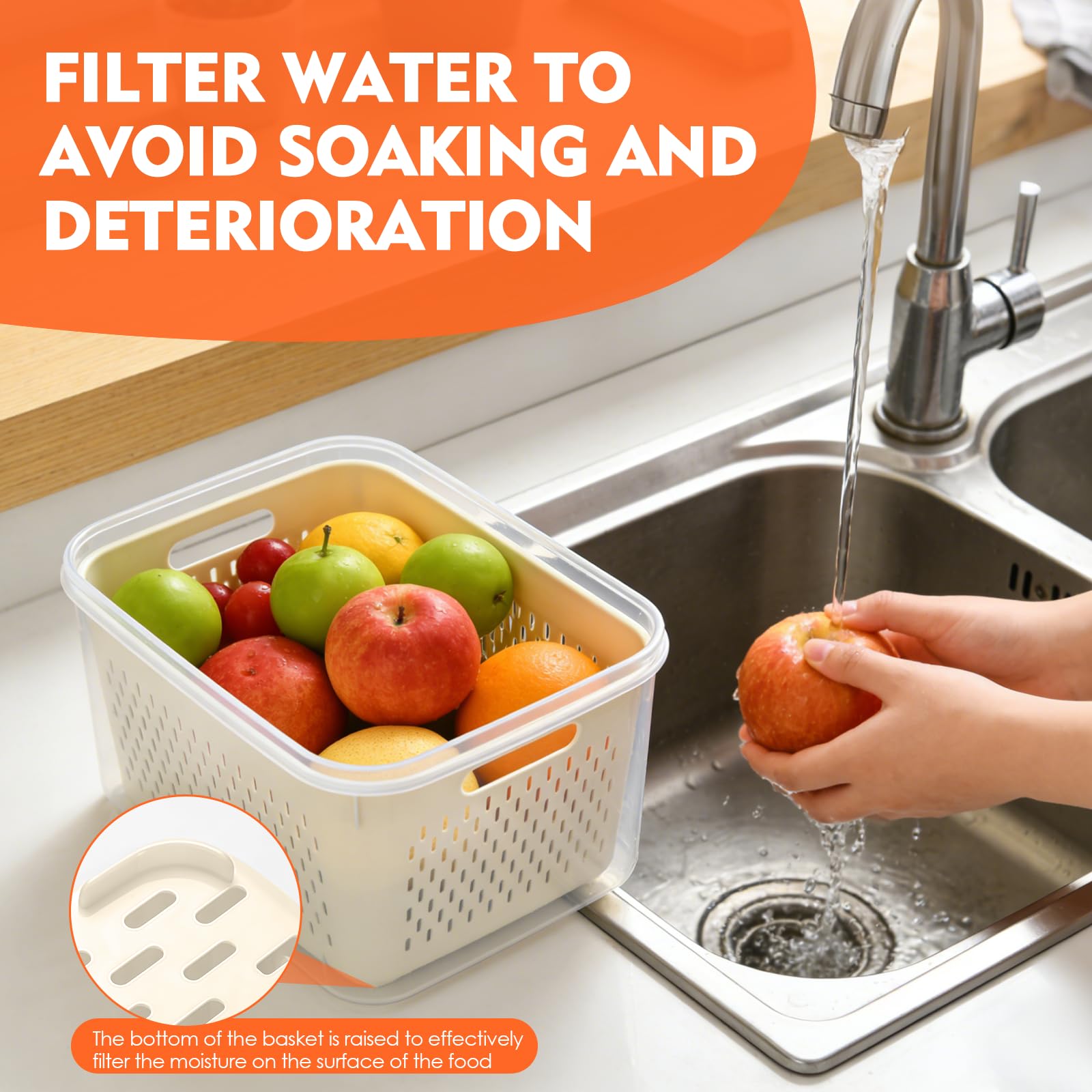 Contenitori Frutta e Verdura 6 Pezzi,Contenitori Ermetici con Coperchio e Scolapasta,Organizer Frigorifero Impilabile Senza BPA, Scatole Alimentari con Manico e Scomparti,Ideale per Frigo e Meal Prep