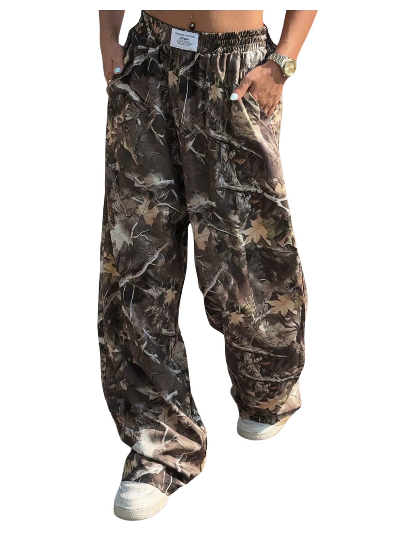 GORGLITTER Womens Camo Baggy Cargo Sweatpants Joggers Camouflage Straight Leg Sweat Pants Street Wear