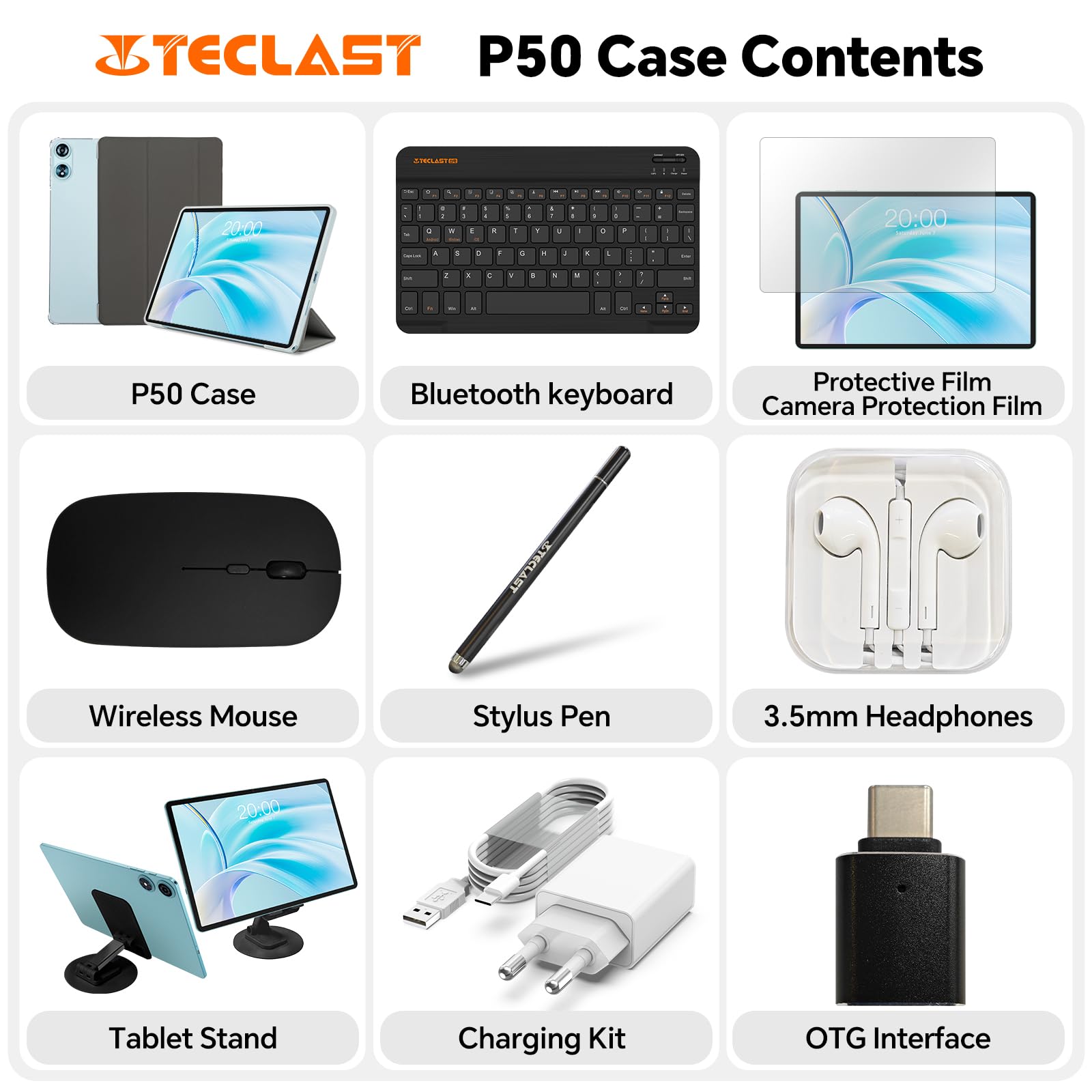 TECLAST P50 Tablet 11 Pollici 90Hz Tablets Android 16, 2.0GHz Octa-Core, 12GB RAM+128GB ROM/TF 4TB/7000mAh/Widevine L1/GPS/BT5/OTG/Tablet con Tastiera+Custodia+Penna+Auricolari, 10 Accessori