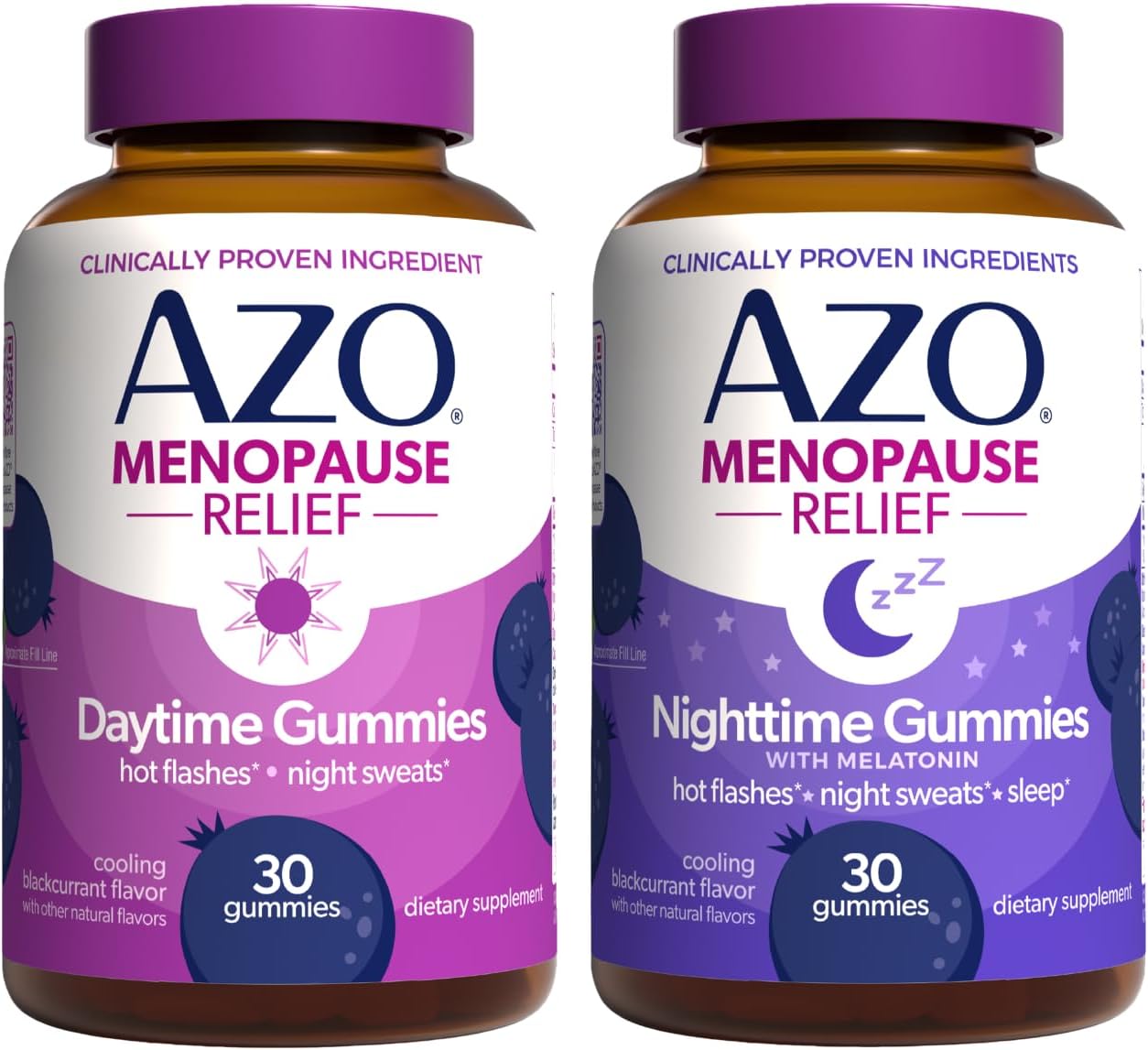 AZO Menopause Relief Gummies Daytime & Nighttime Bundle (60 Ct) – Estrogen‑Free Support for Hot Flashes, Night Sweats & Better Sleep, Menopause Symptom Relief for Day and Night*
