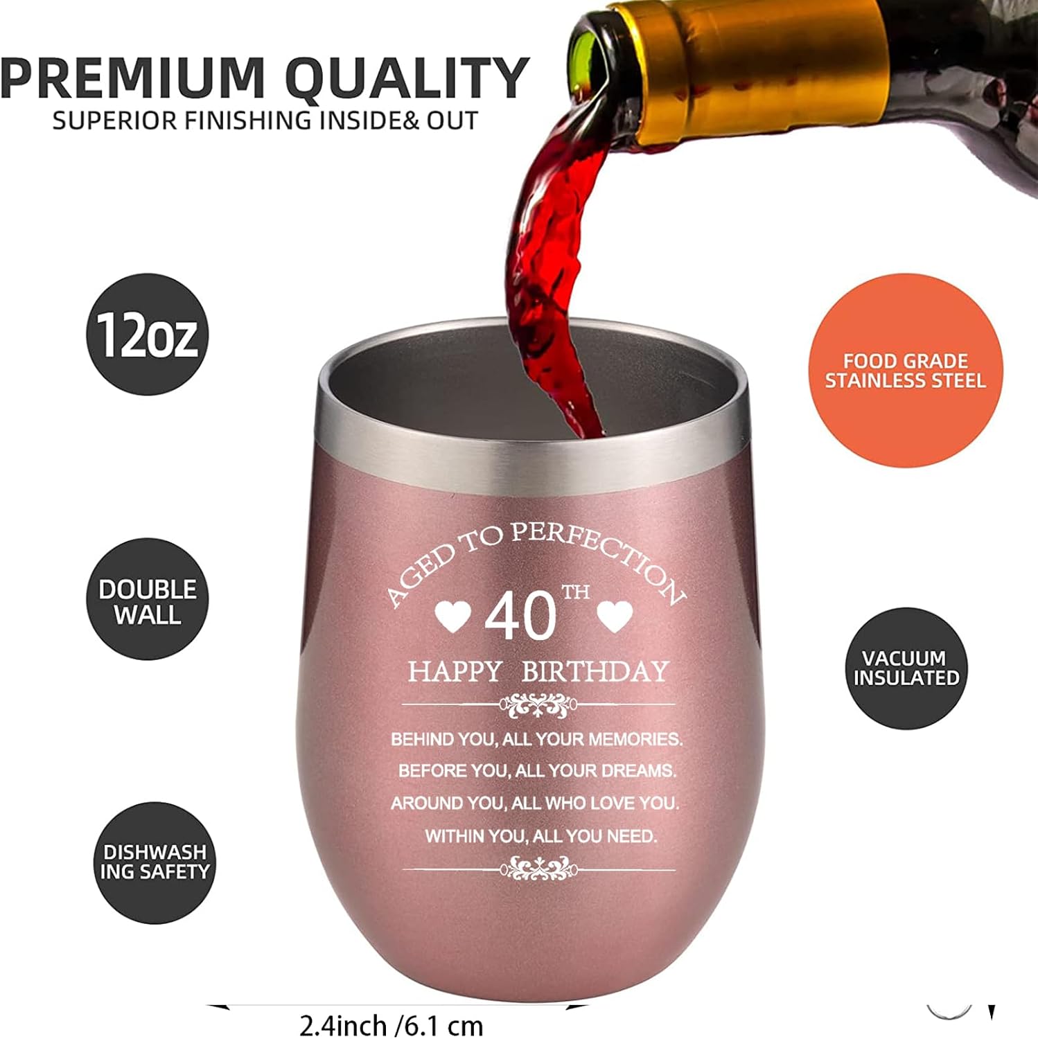 Inspirational 40th Birthday Gifts for Women Men 12oz Rose Gold Stainless Steel Car Tumbler Vacuum Insulated Cup Behind You All Your Memories 1986 40 Years Old Present (40th)