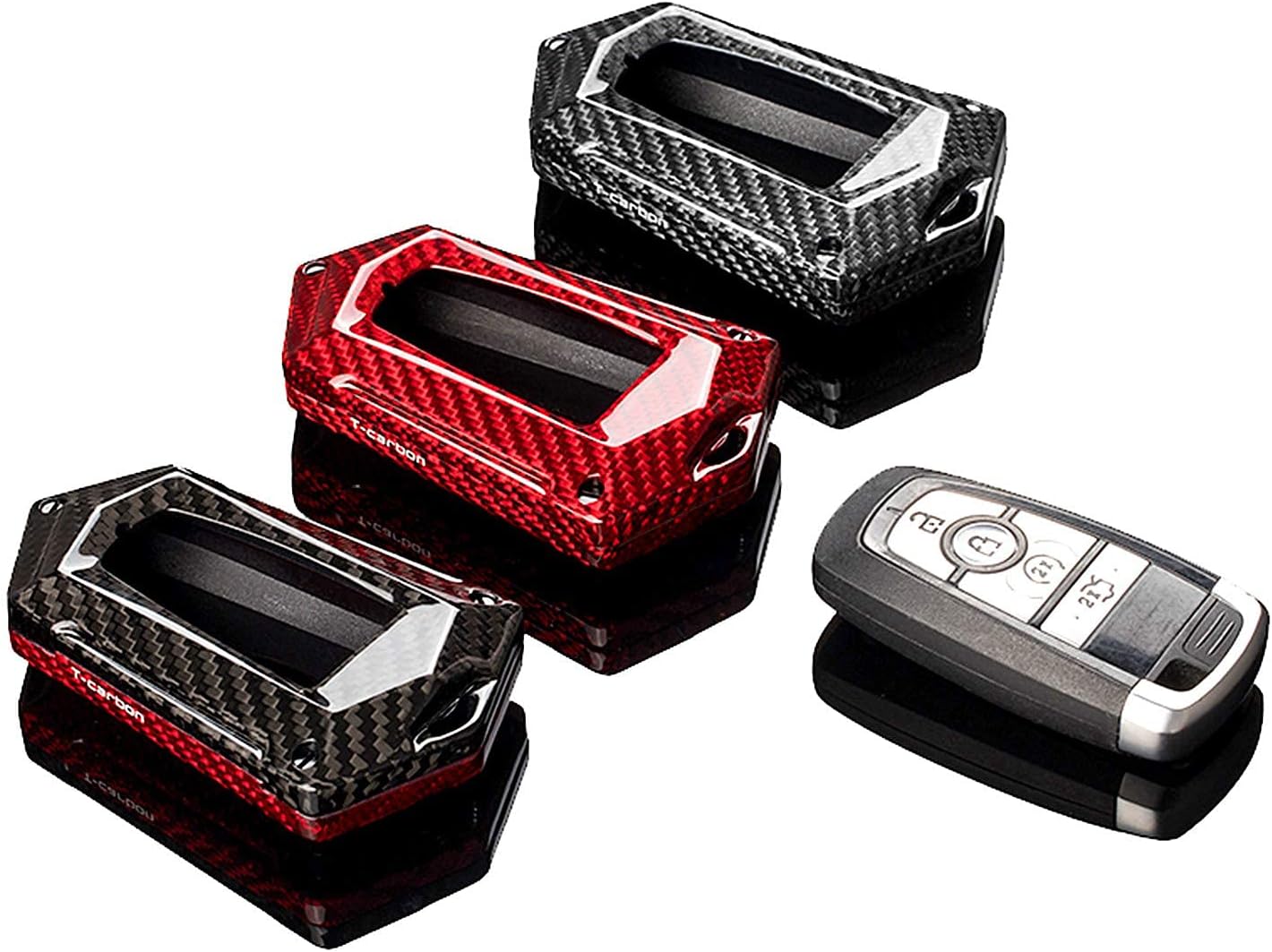 Car Key Fob Cover Case For Ford Bronco Ecosport Edge Escape Expedition Explorer F150 F250 F350 F450 F550 Fusion Maverick Mondeo Mustang Ranger Carbon Fiber Heavy Duty Key Shell - Silver Black