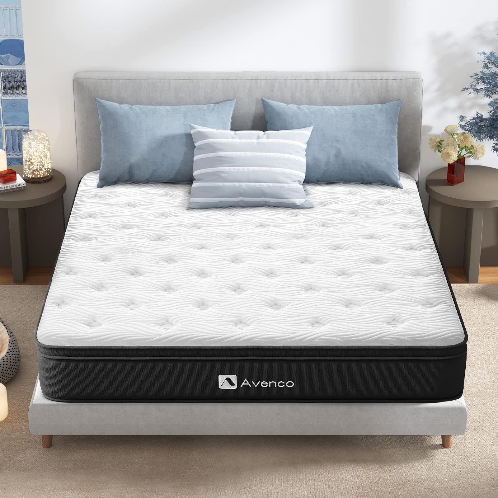 Bednew Double Mattresses 34cm, 13.4 Inch Innerspring Hybrid Mattress Double 4FT6 with Breathable Foam and Pocket Spring For Cool Comfort Sleep, Medium Firm Mattress(135x190x34cm)