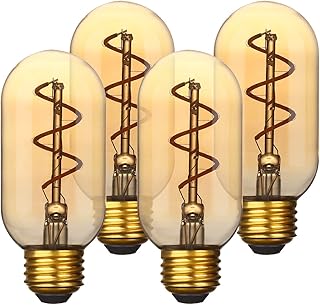 4 Pack 4W 2700K e26 Led Bulbs Warm Light, Dimmable T45 AntiqueTubular Style Incandescent Bulbs, Amber Glass, E26 Medium Base Lamp,110-130 Volts,40 Watt Equivalent,UL Listed