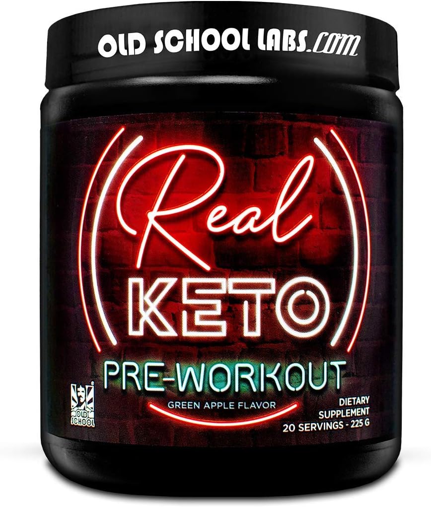Old School Labs Real Keto PRE-Workout Powder - Antidote to Keto Fatigue - for Men and Women - Increase Energy, Focus, Strength, and Pumps for Maximum Performance - Natural Green Apple - 20 Servings