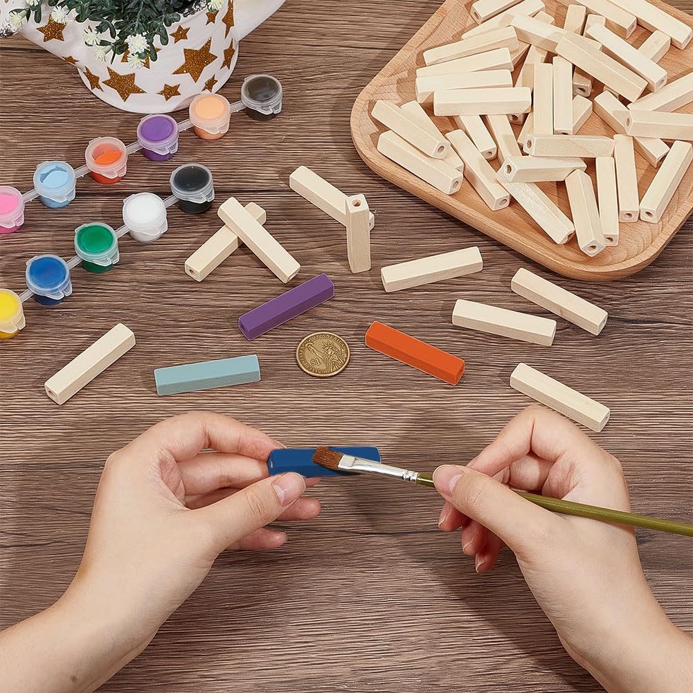 NBEADS 100 Pcs Unfinished Wood Rectangle Beads - Image 3