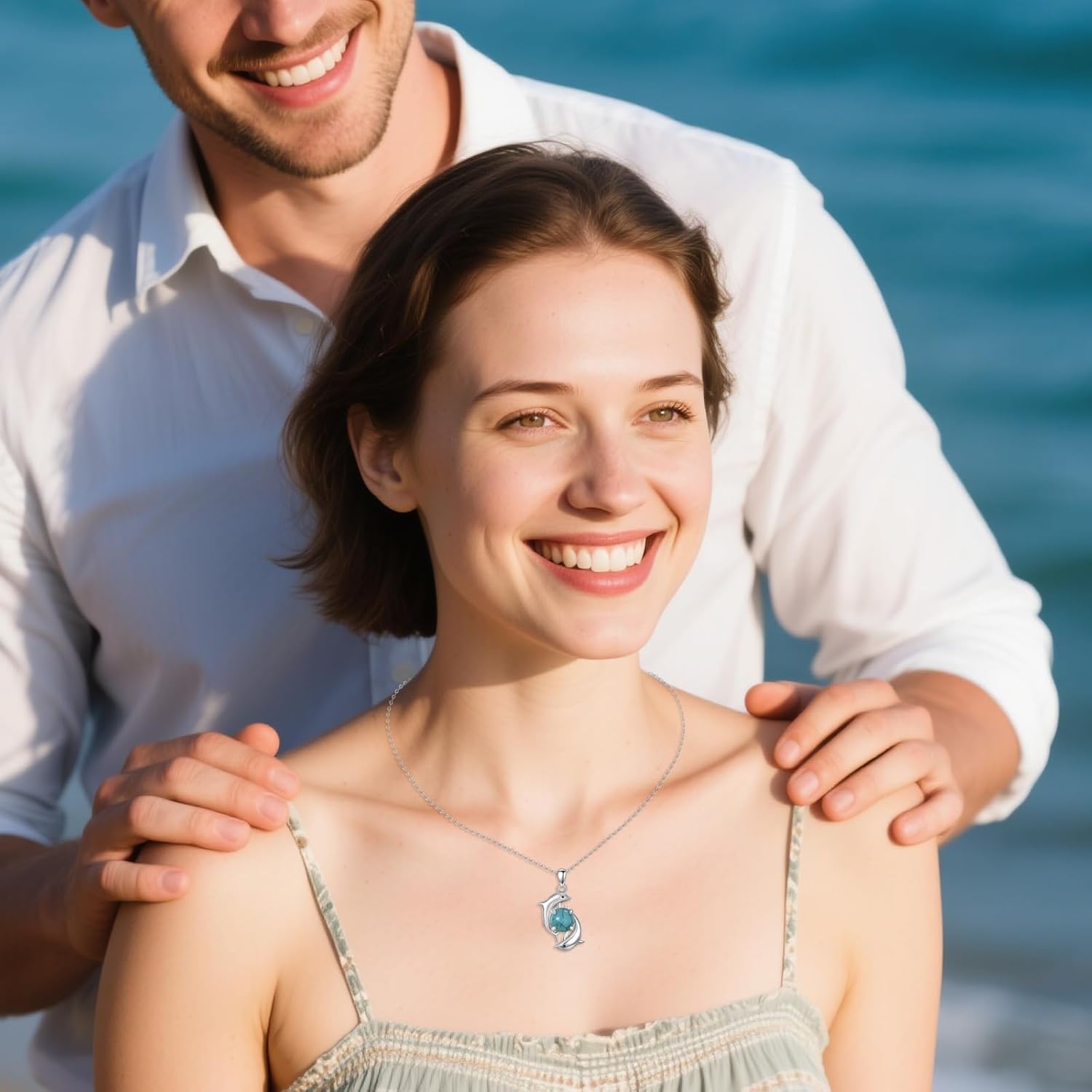 Dolphin Necklace 925 Sterling Silver Two Dolphins Pendant Genuine Natural Turquoise Jewelry Gifts for Women - Image 6