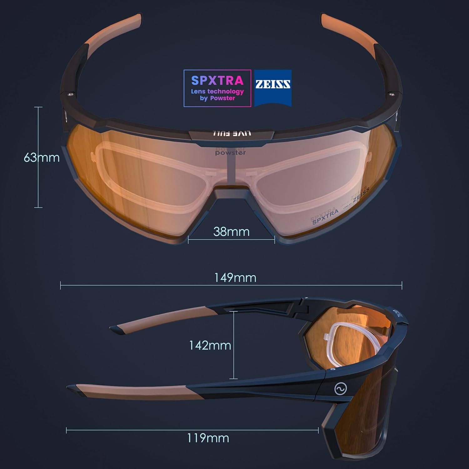 Powster Sports Cycling Sunglasses for Men and Women Interchangeable Six coated lenses UV 400 TR90 Protection Sunglasses