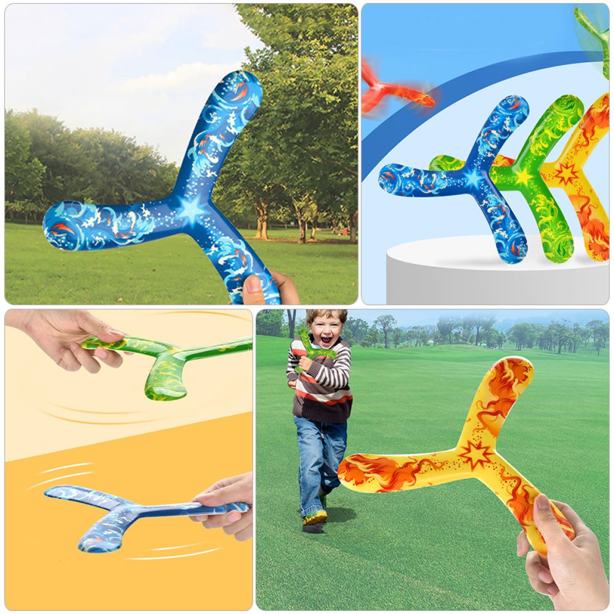 Giocattolo Boomerang per Ragazzo Ragazza 4 Pezzi, Sicuro e Leggero in Pu, Design Semplice a 3 Foglie, per Intrattenimento all Aperto e Campeggio