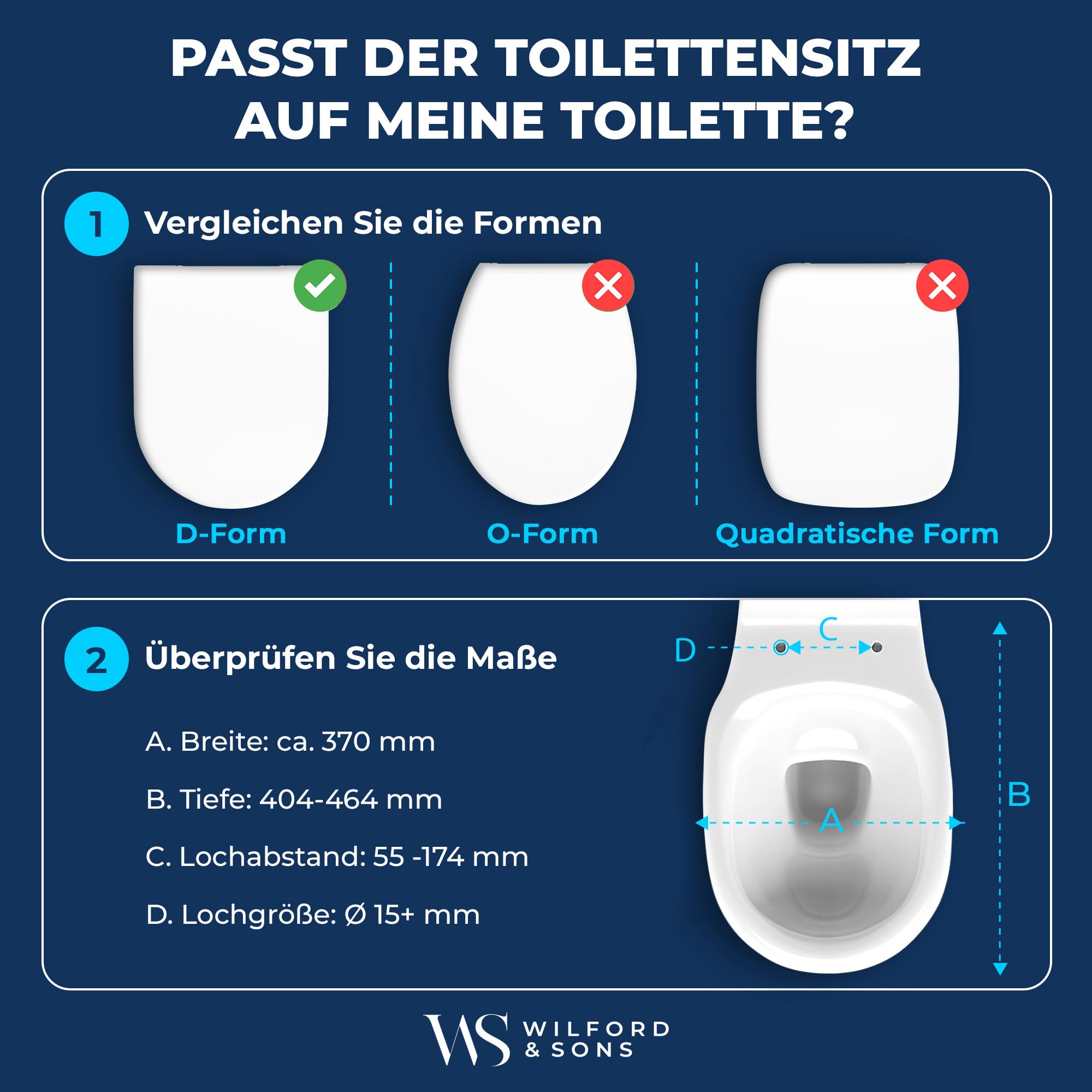 Wilford & Sons PREMIUM Toilettendeckel - WC Sitz mit Absenkautomatik - Klodeckel D-Form weiß - Hochwertige Klobrille, Toilettensitz Klo Deckel abnehmbar, Einfache Reinigung - Toilettenbrille Duroplast