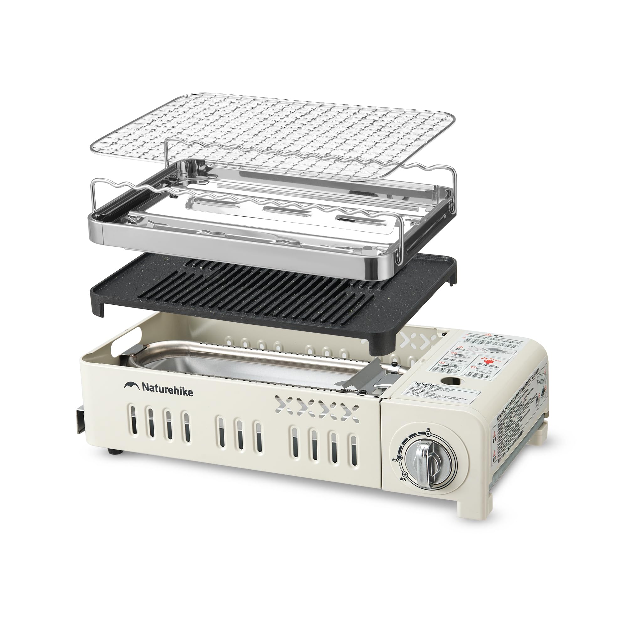 Naturehike Butan Gaskocher tragbarer Gasgrill Outdoor Campingkocher Campinggrill mit Grillplatte Grillrost und Tragetasche Gasherd Set für Picknick, Balkon, Garten