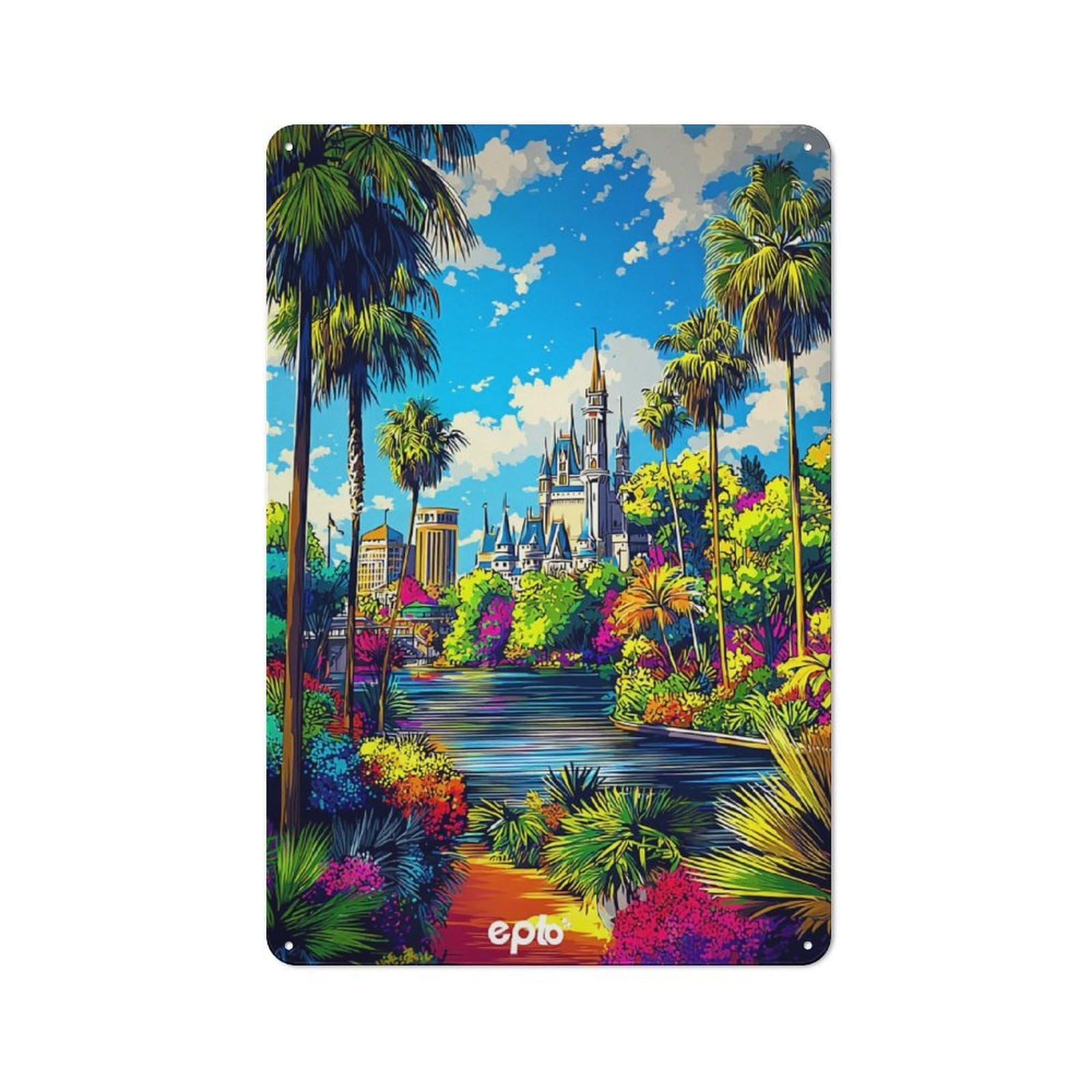 Junmoney Colorful Fantasy Castle Scene Vintage Tin Sign 30X20cm, Rustic Bistro Wall Plaque For Kitchen, Cafe, Pantry Or Dining Room