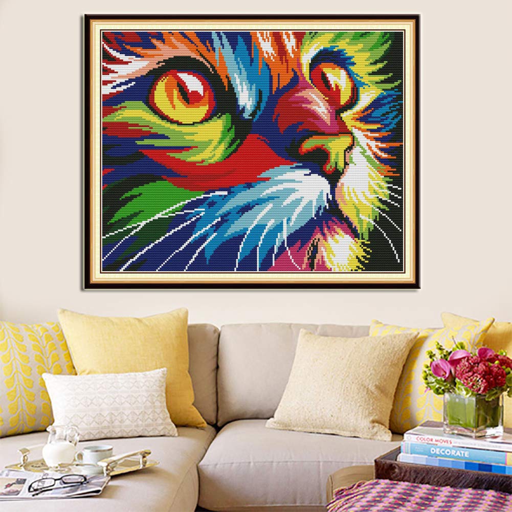 WOWDECOR Cross Stitch Embroidery Kits for Adults Kids Colorful Cat Animals 11CT Stamped DIY DMC Needlework Easy Beginners - Image 2