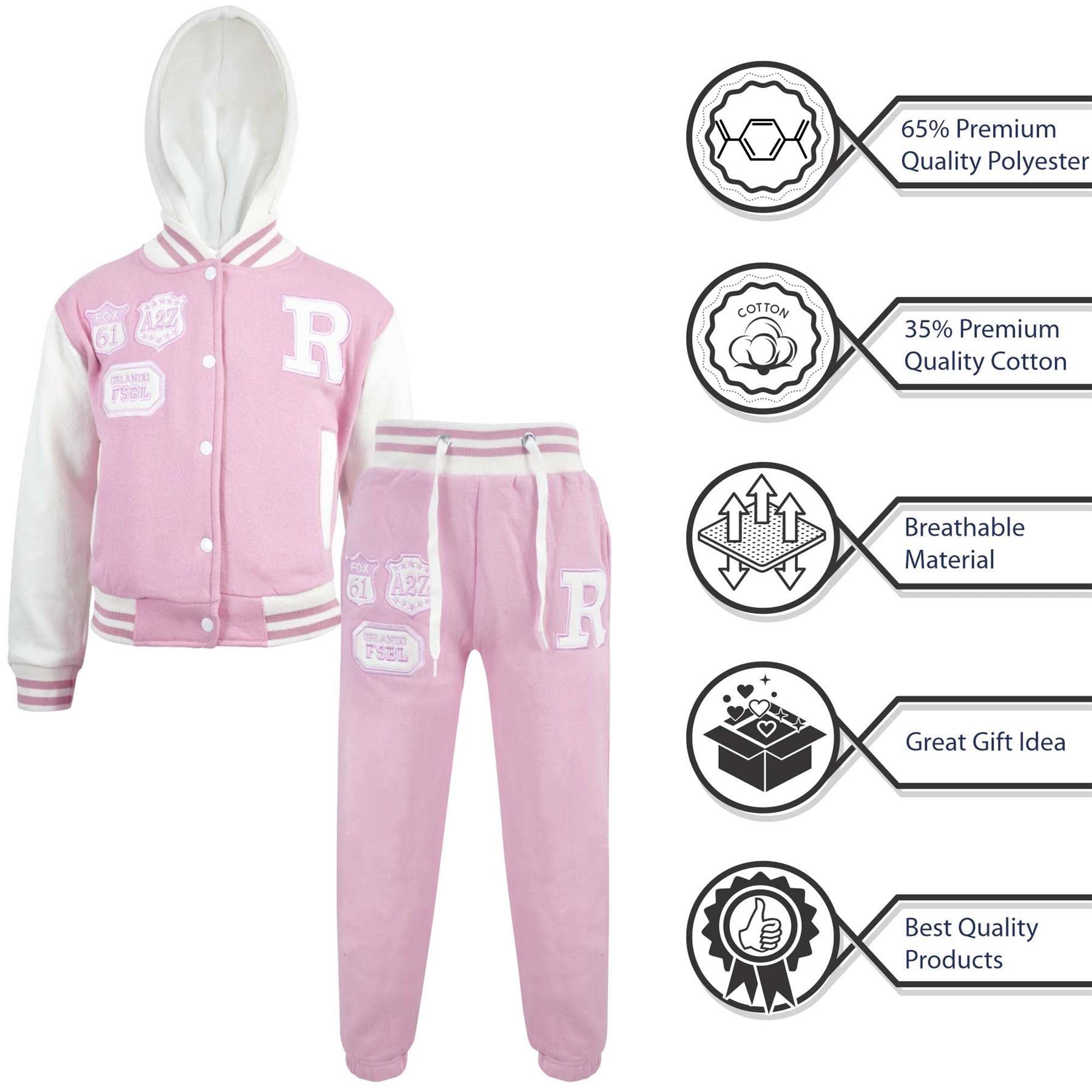 A2Z 4 Kids® Unisexs Enfants Filles Garçons Encapuchonné Baseball Survêtement Sweat À Capuche Bottom Set Joggers Âge 2 3 4 5 6 7 8 9 10 11 12 13 Ans