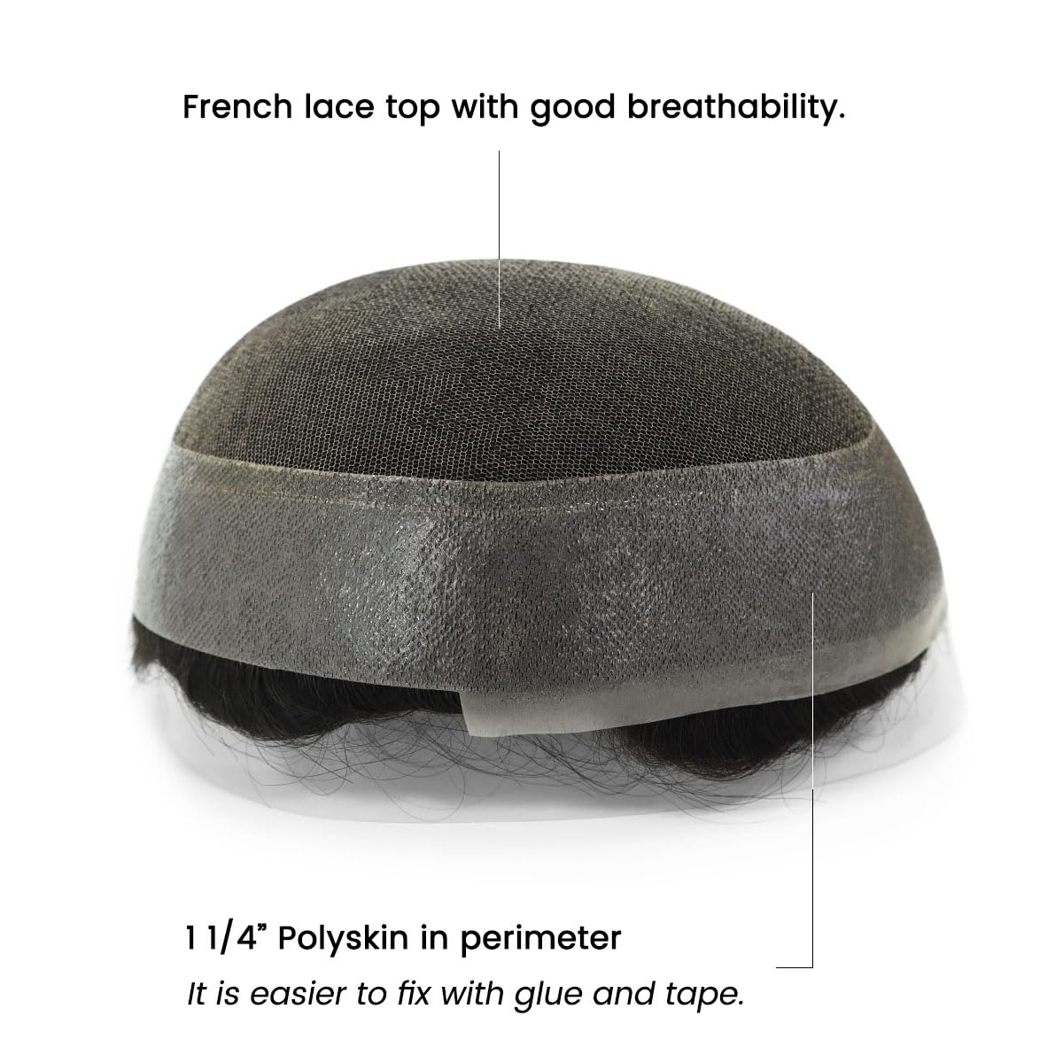 Human Hair Toupee for Men Comfortable and Breathable Men's Hair Piece French Lace and PU Base 100% Real Human Hair Replacement System Real Human Hair Wigs #1B Natural Black (6"x8")