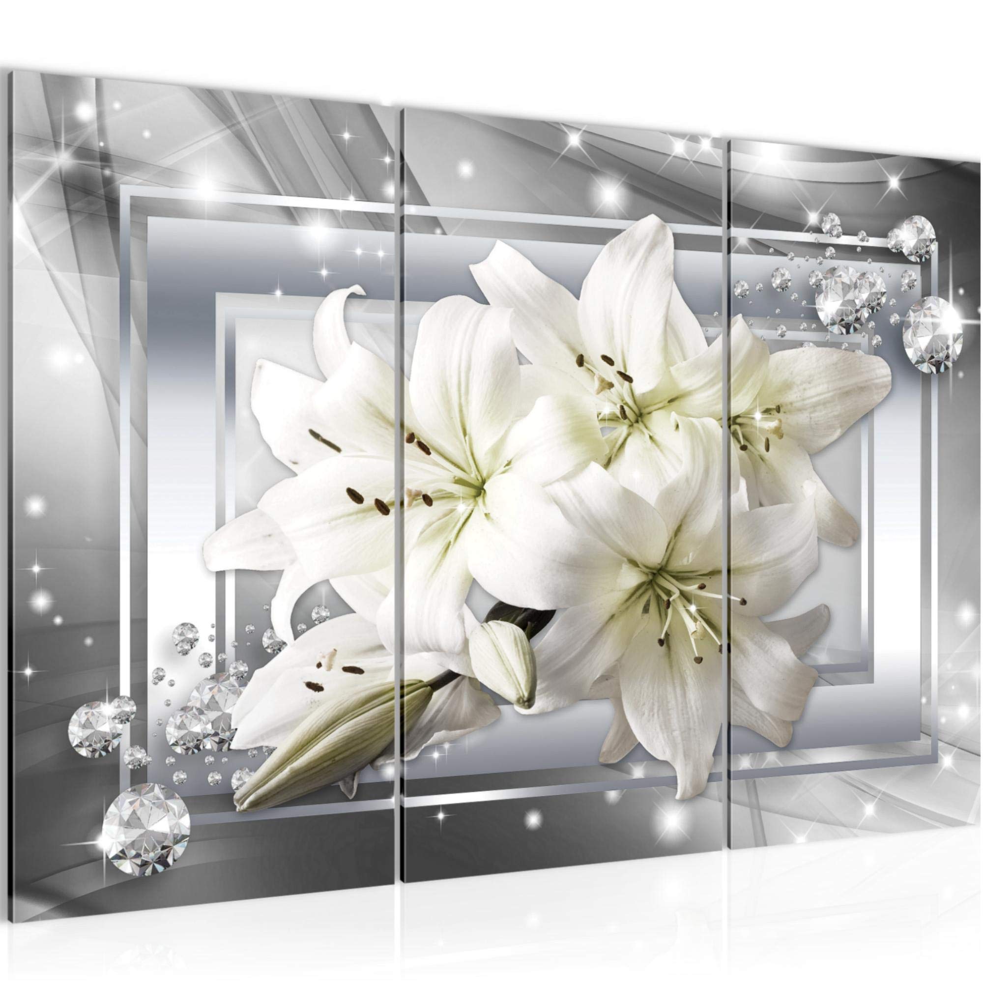 Runa Art I Flowers Lilies Canvas Wall Art For Living Room Xxl Gray Abstract 120 X 80 Cm 3 Parts Wall Decoration 021731C