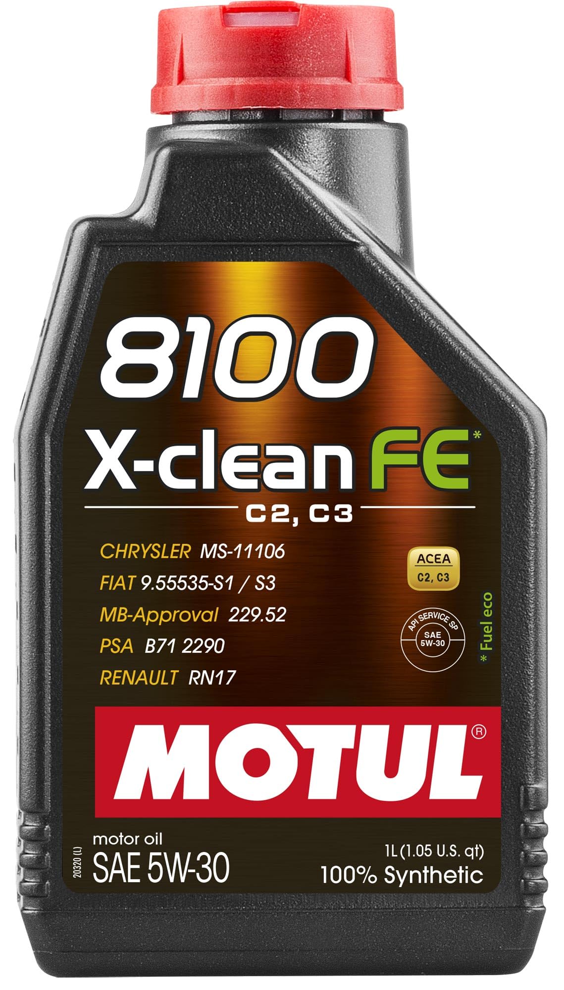 MOTUL Huile moteur 8100 5W-​30 Huile entièrement synthétique Huile ACEA C2 ACEA C3 API SP X-​Clean FE 1 L