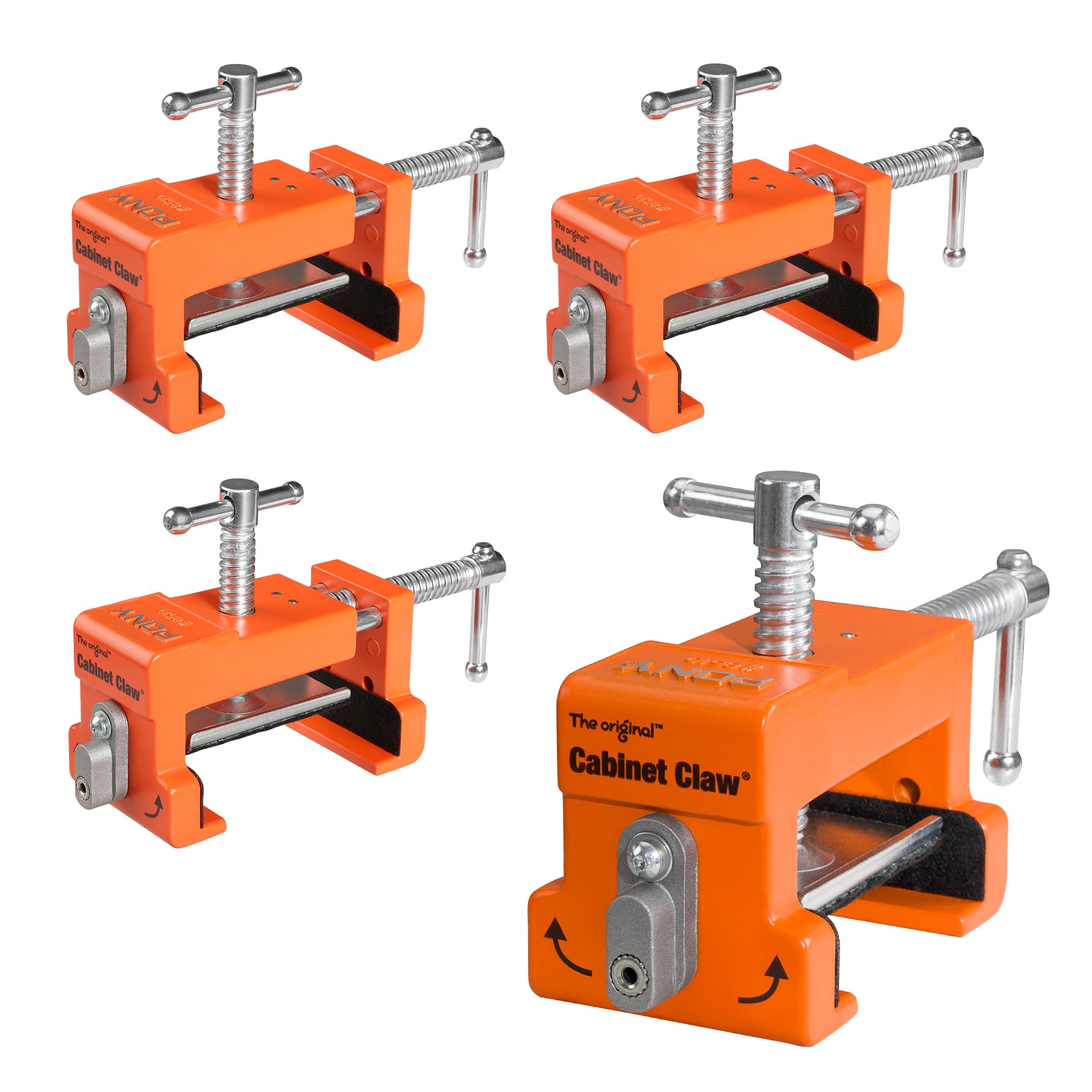 PONY 4-Pack Cabinet Clamps, 8510 Cabinet Claw, Face Frame Clamps for Installing Cabinets, 440 lbs Load Limited Orange