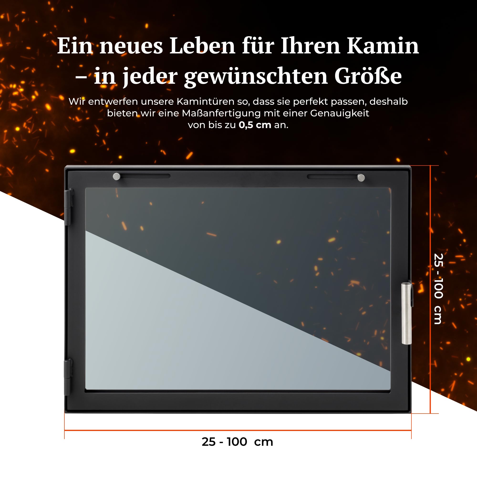 D3 | Slimline Kamintür nach Maß | Schmaler Rahmen | Tür für Kamin, Ofen, Grill und Räucherkammer | Hitzebeständiges Glas | Premium Stahltür mit Edelstahl-Zubehör