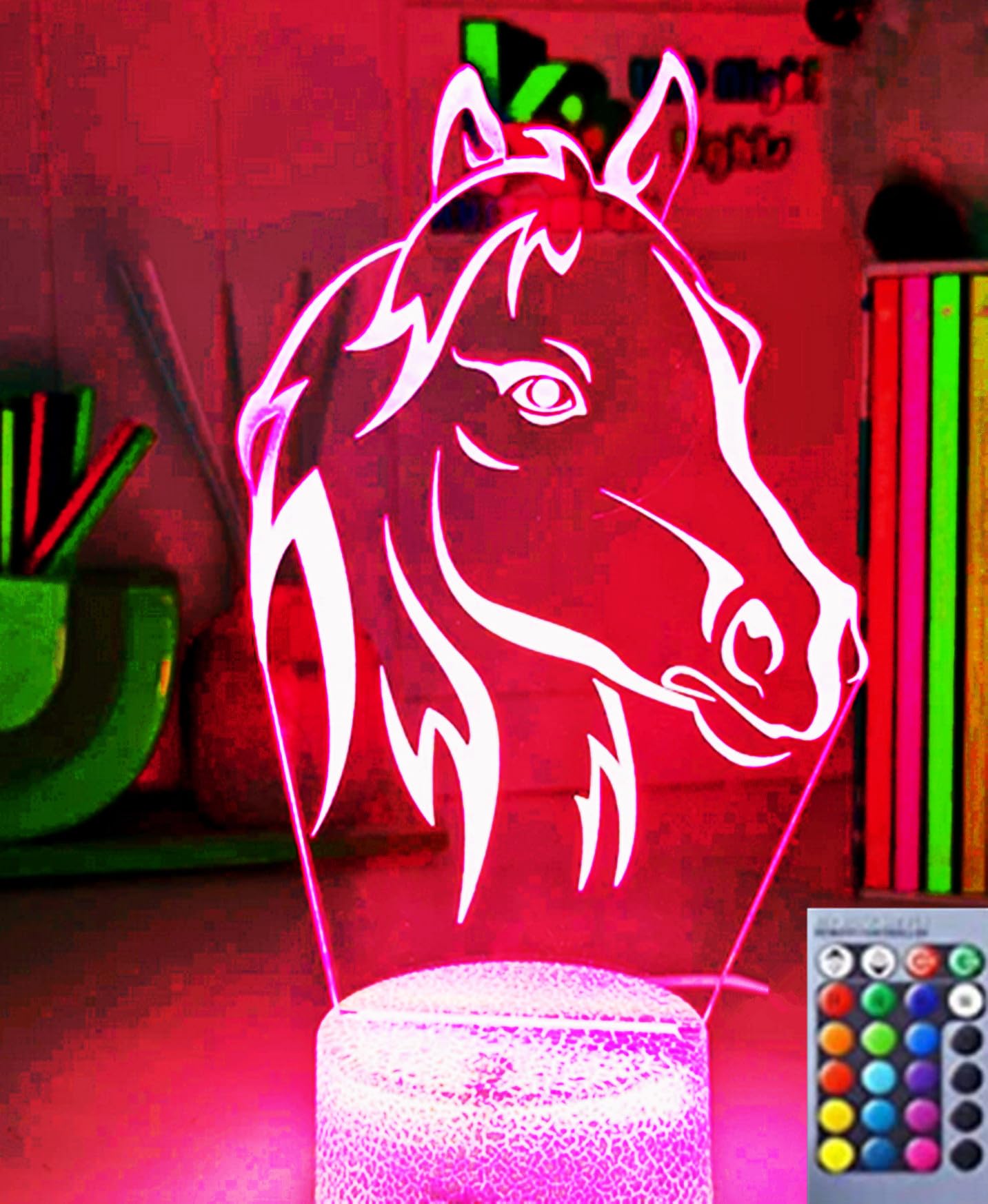 Nastrojowe światło 3D z koniem, 16 kolorów, lampa stołowa USB, lampa stołowa LED, prezent do domu, na imprezę lub urodziny