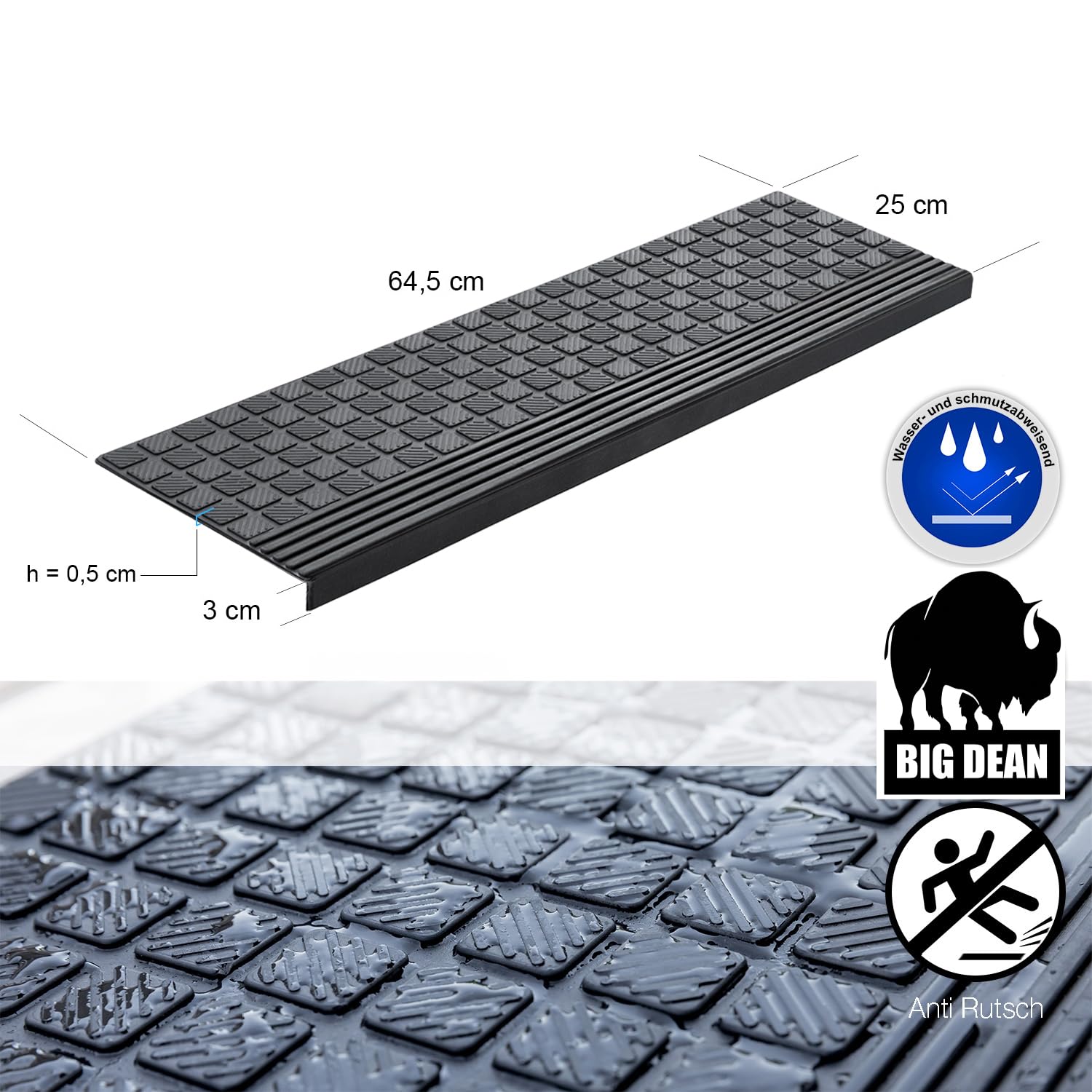 BigDean 10er Set Stufenmatten aus Gummi - 65x25cm - Treppenstufen Matten für Außen Outdoor - Antirutschmatten Treppe Anti-Rutsch Gummimatten