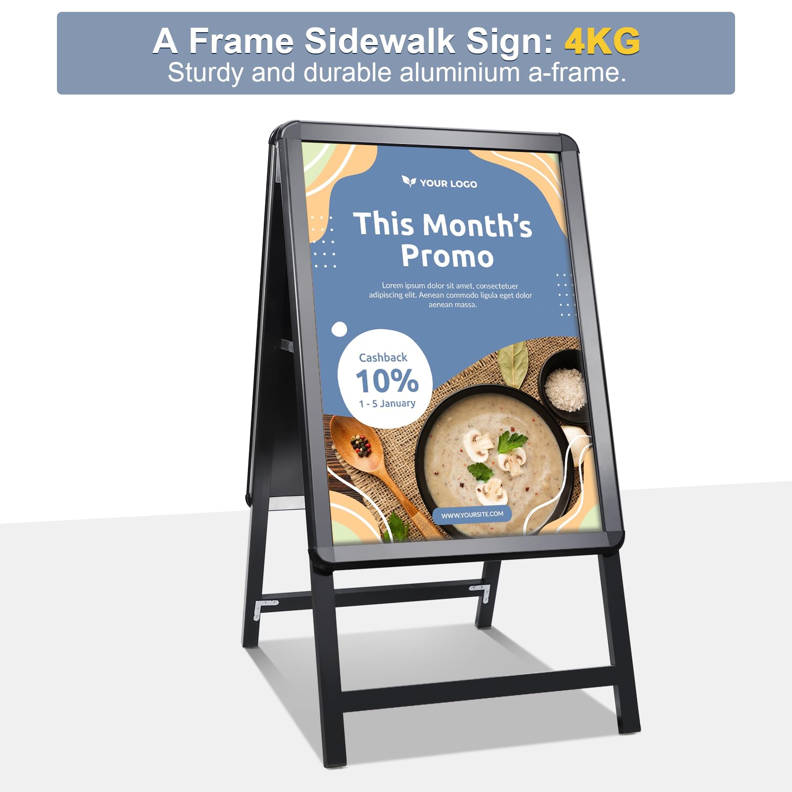 A2 Pavimentazione Cartello Cornice Cartello Doppio Lato Display A-Board Poster Stand Segno Titolare per Pubblicità (Nero-A2)