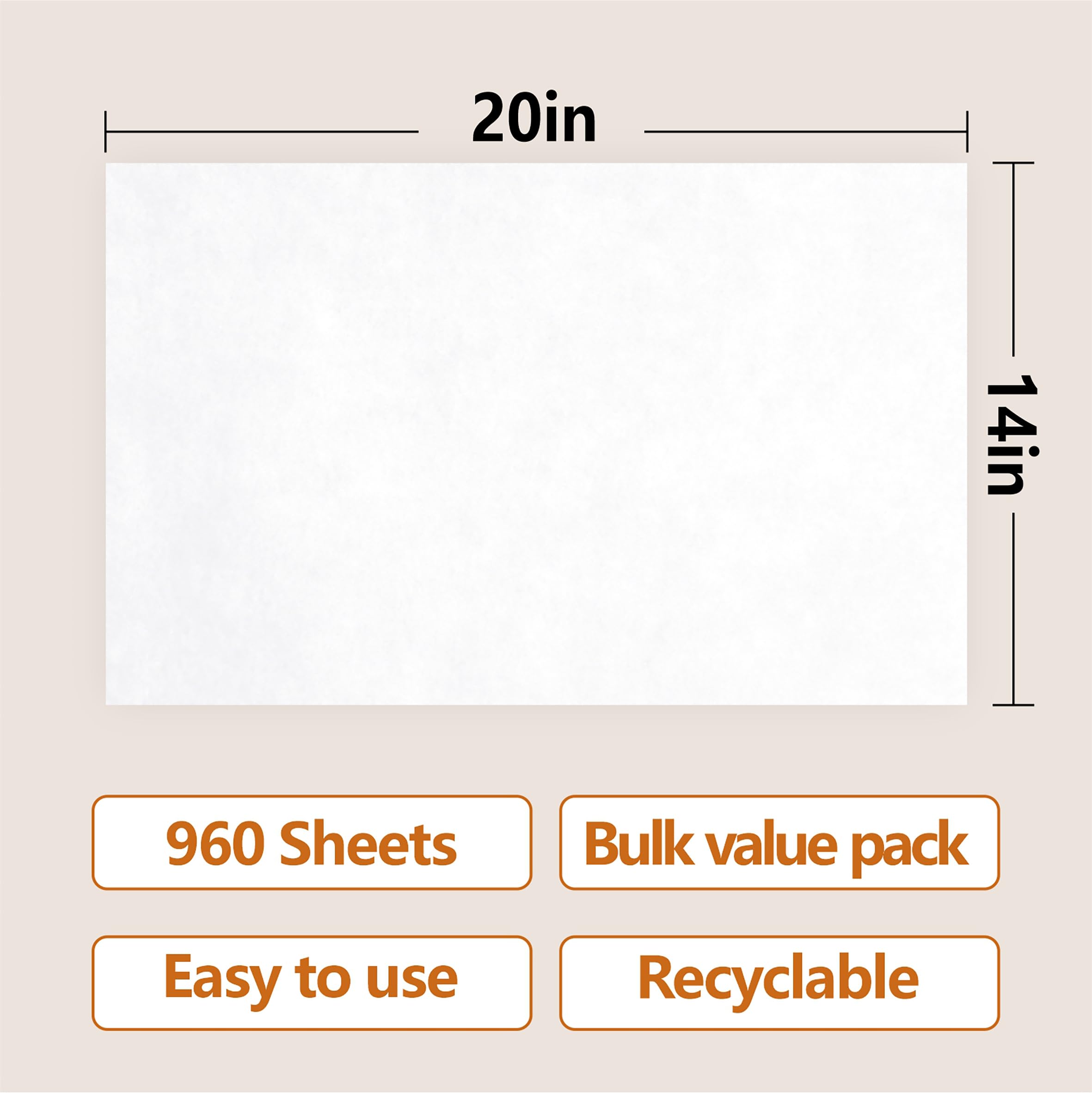 Seidenpapier, 960 Blatt, 50,8 x 35,6 cm, Weiß, für Geschenktüten, Hochzeiten, Geburtstage, Partys, Dekoration, Bastelpapier, Weiß 960
