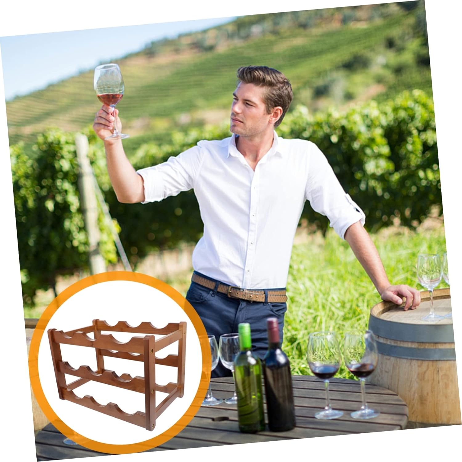 PRETYZOOM Luxury Wine Bottle Toer Display Stand Bamboo Wine Rack Wine Storage Shelf for Home Restaurant