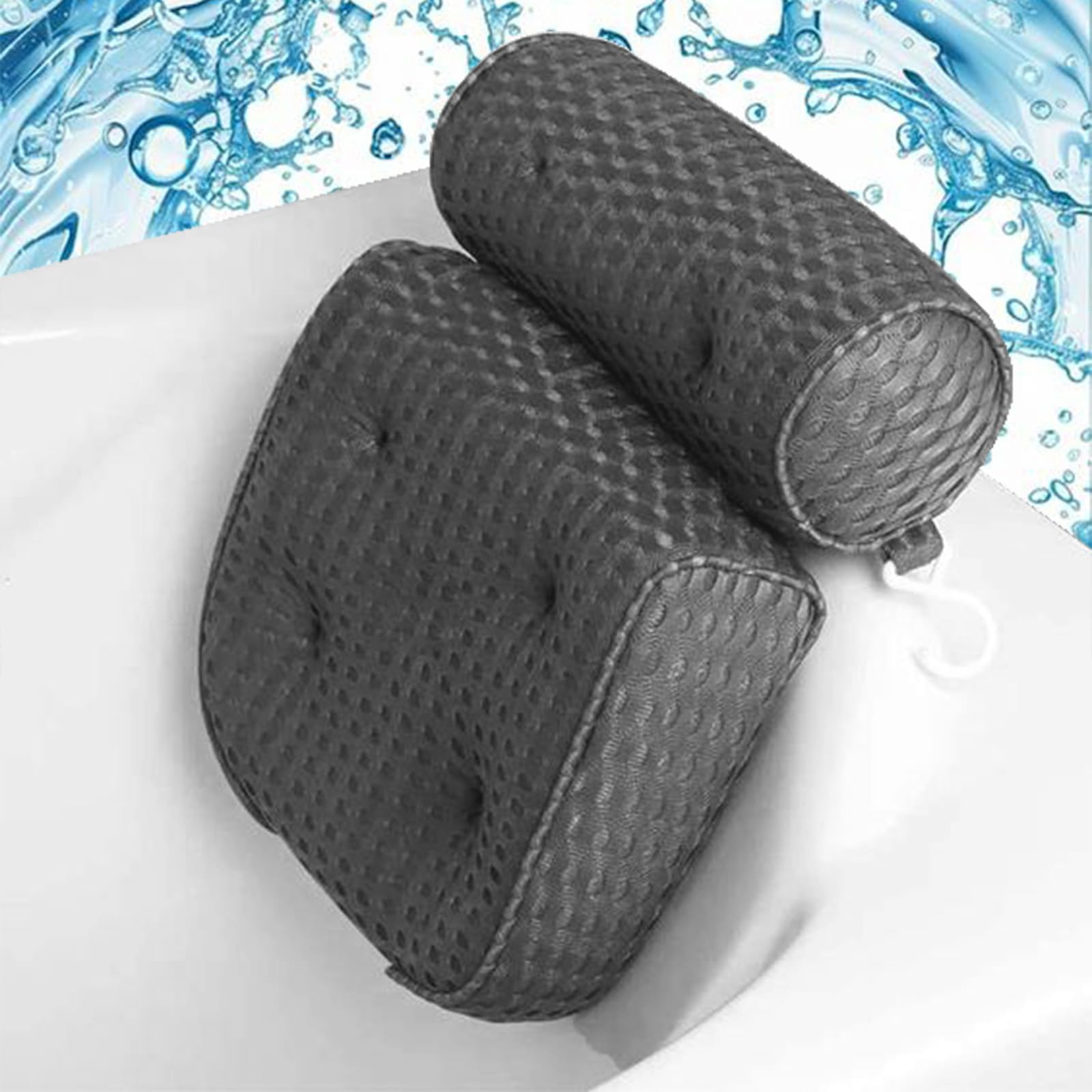 Cuscino vasca da bagno di alta qualità con supporto per il collo -Solida connessione assorbente e pratici ganci per un montaggio stabile - Accessori da bagno (Grigio piazza)