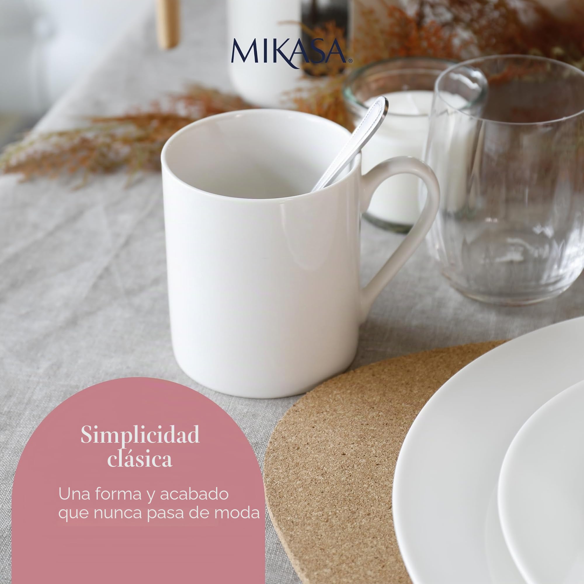 Mikasa Egret Juego de tazas de porcelana fina, 4 tazas blancas clásicas para té y café, 380ml - Caja de regalo y aptas para lavavajillas