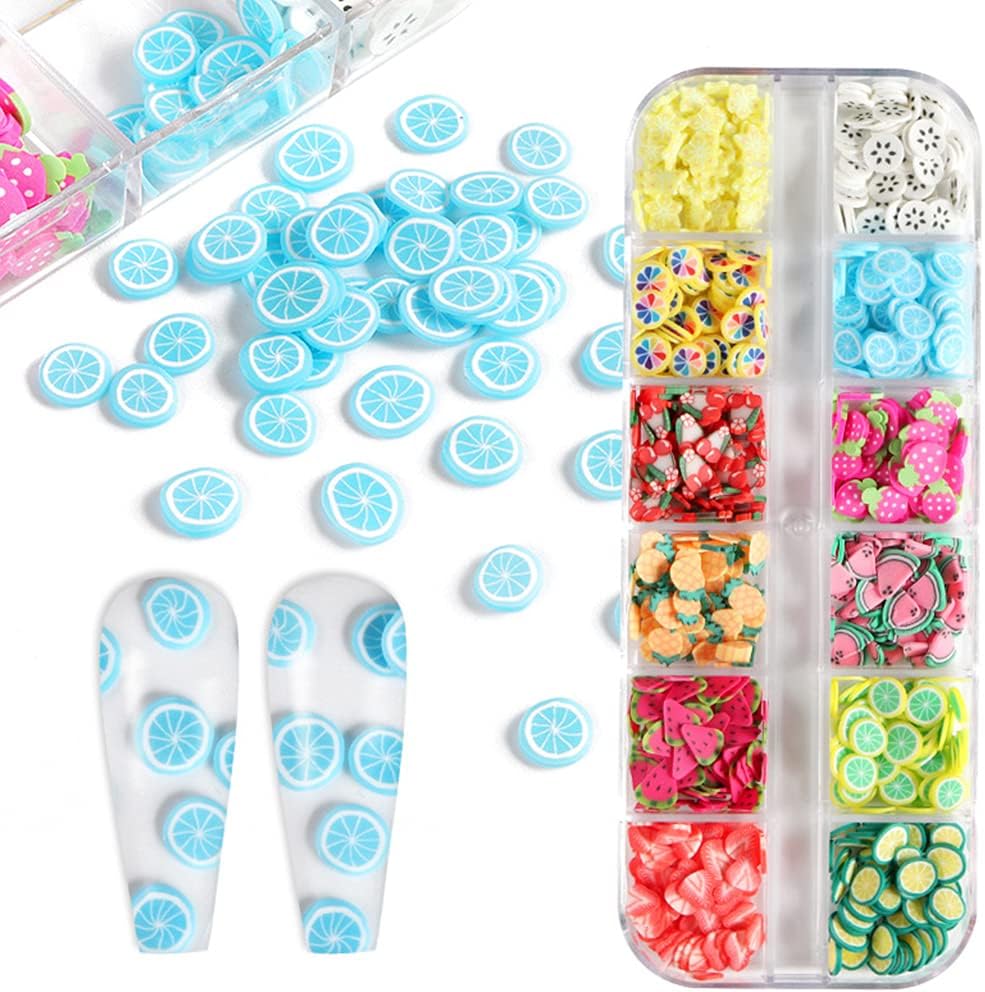 12 Grids/Box Fruit Soft Clay Beads Fruit Nail Art Supply 3D Polymer Slices UV Epoxy Resin Mold Filler Decorations Nail Art Decorations