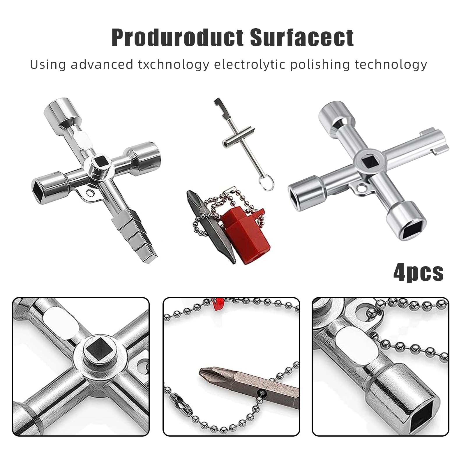 XZEIT 3 Chiavi da Costruzione, Chiavi Universali 4 in 1, Quadre Triangolari, Chiavi A Croce per Chiavi Multifunzione per Acqua, Elettricità, Contatore Elettrico