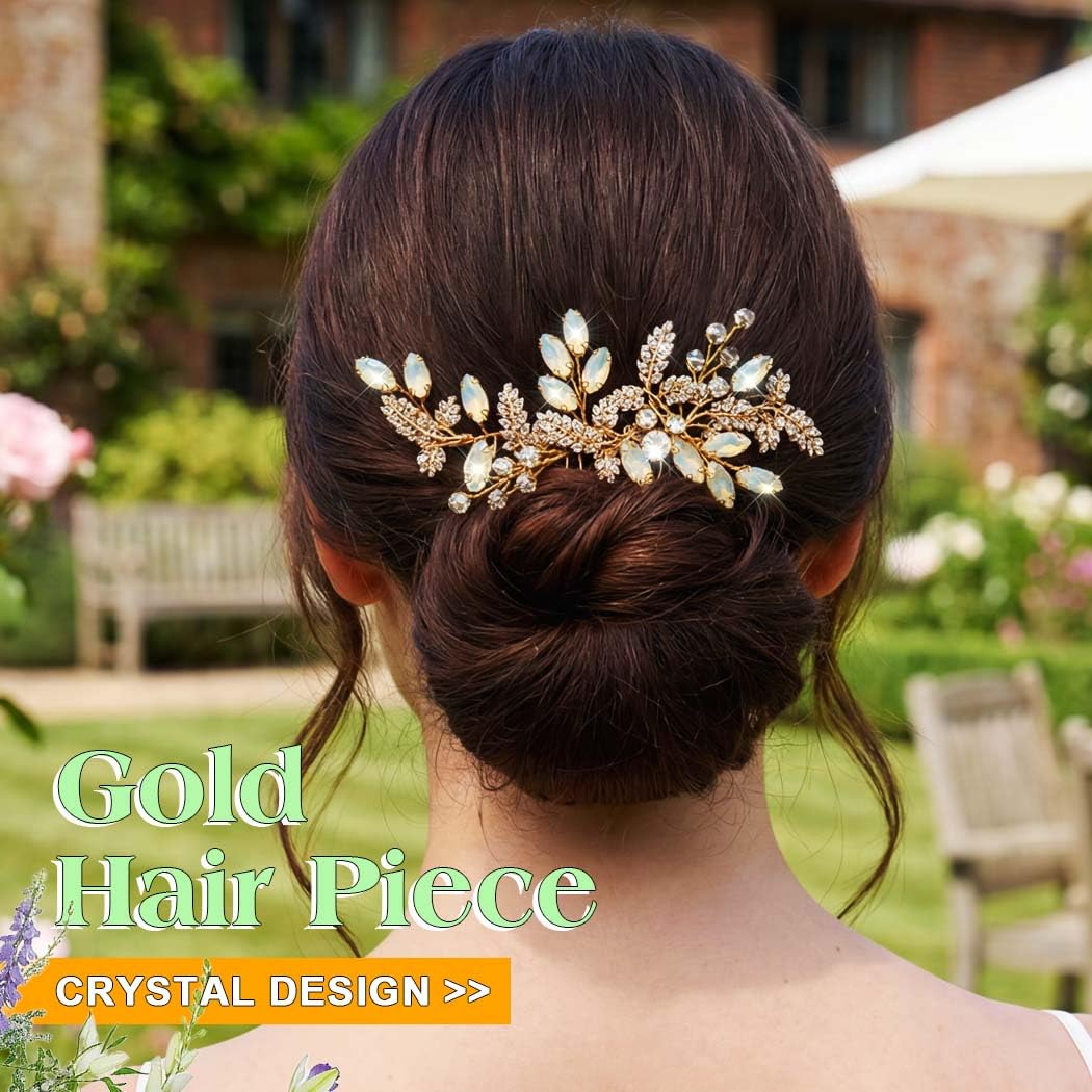 JEAIRTS Rhinestone Hair Comb Gold Wedding Headpiece Leaf Bridal Hair Accessories for Women