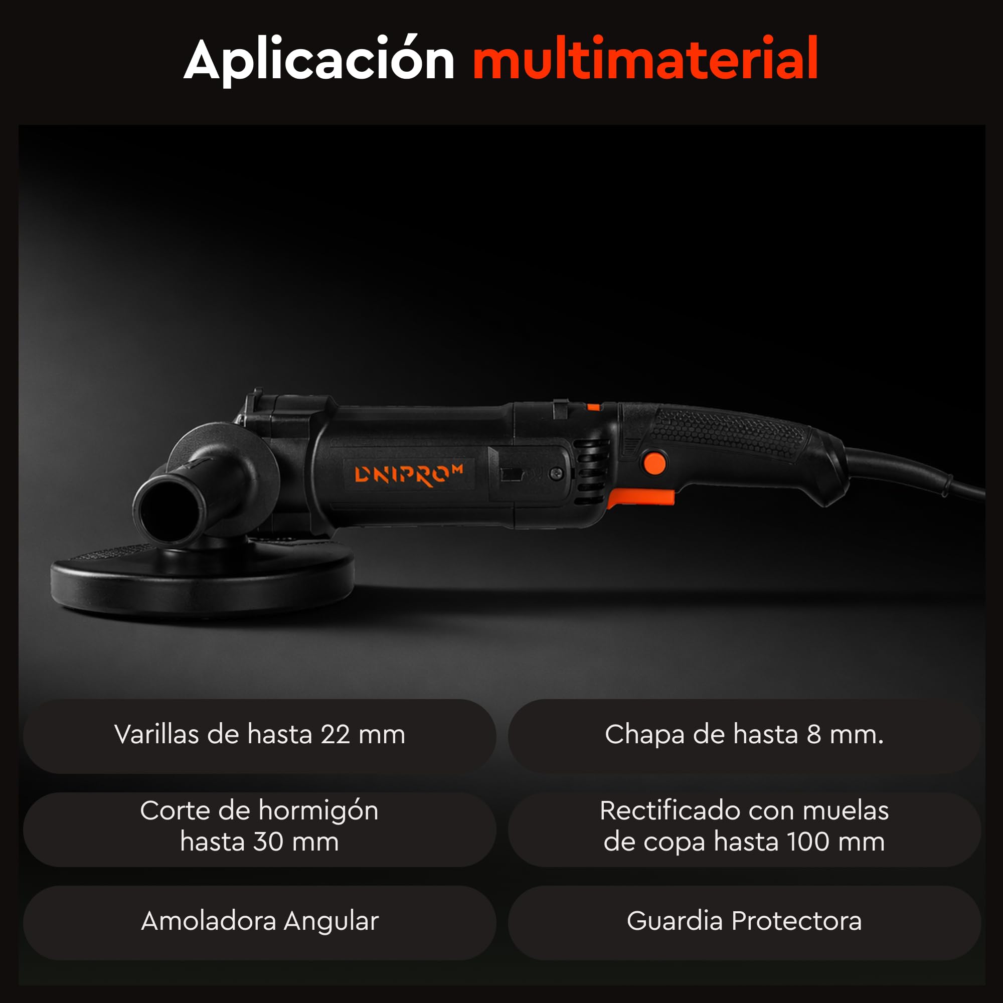 Amoladora Angular 1100W 150mm, Radial Eléctrica con 6 Velocidades (5.500–10.500 RPM), Constant Power, Soft Start, M14, para Metal, Hormigón y Piedra. GL-160SE