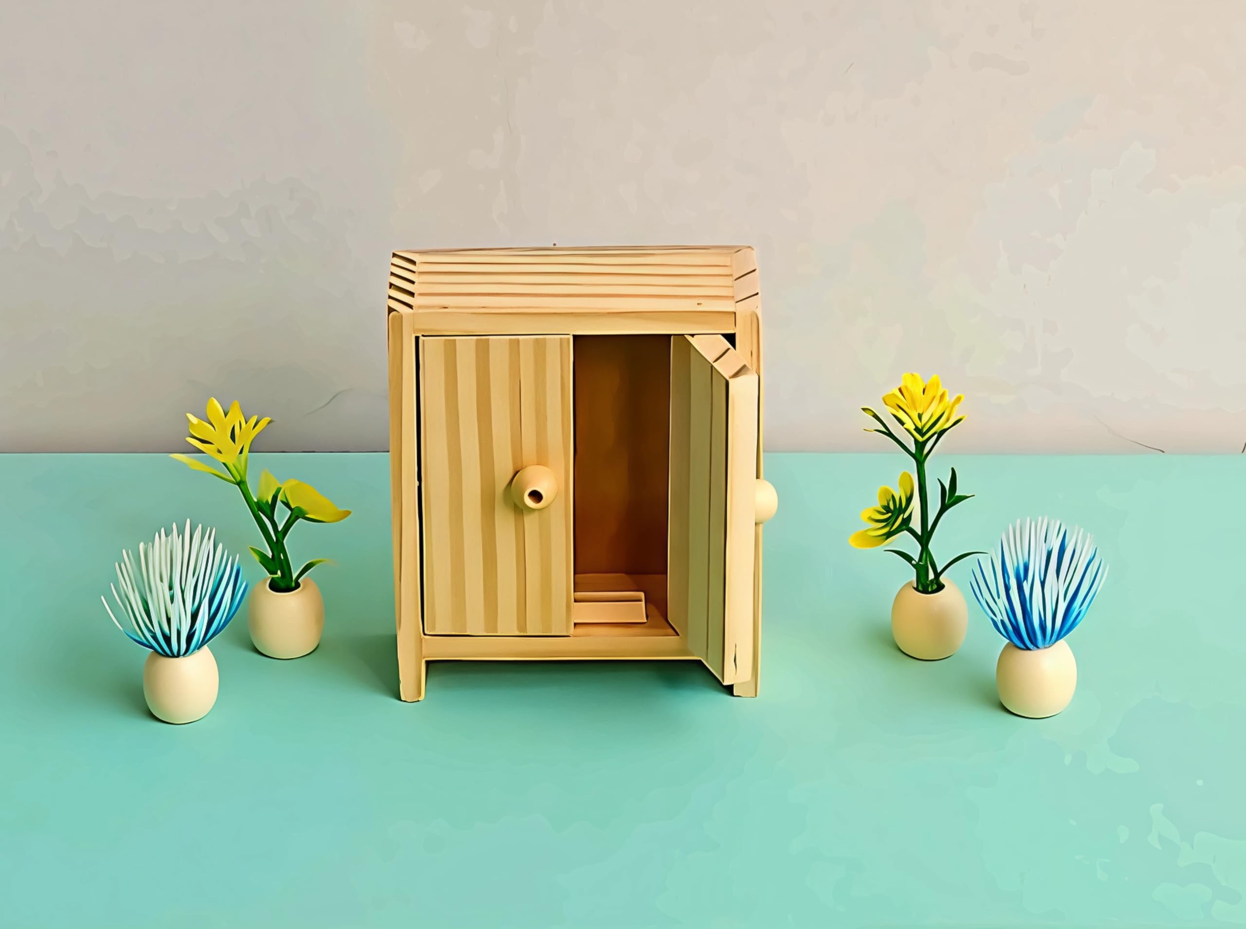 TinyMinyWorld Dollhouse Accessories Doll House Furniture Set (Wooden): Drawing Room - Kitchen - Bedroom - Toilet for Your Dream Doll House Best Birthday Gift (Bed Room Grand) - Image 8 thumbnail