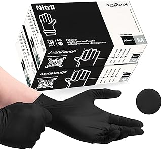 Farla Medical Nitril-Untersuchungshandschuhe - Mittel - Packung mit 200 - Schwarze Einweg-in medizinischer Qualität, geeignet für beide Hände, puderfrei, latexfrei, mit strukturiertem Griff