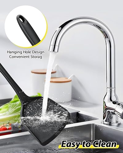 Miniatura 6 de Juego de 4 utensilios de cocina de silicona, espátulas wok, cuchara ranurada, cuchara ranurada, antiadherentes, sin BPA, utensilios de cocina de