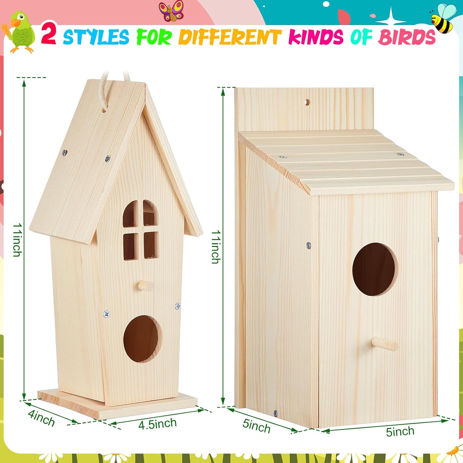 Liliful 2 Pack DIY Bird House Kits for Kids, Thickened Wooden Creative DIY Birdhouse Kits Arts and Crafts Set for Kids and Adults, Outdoor Woodworking Crafts Gifts for Toddlers Ages(Natural Style)