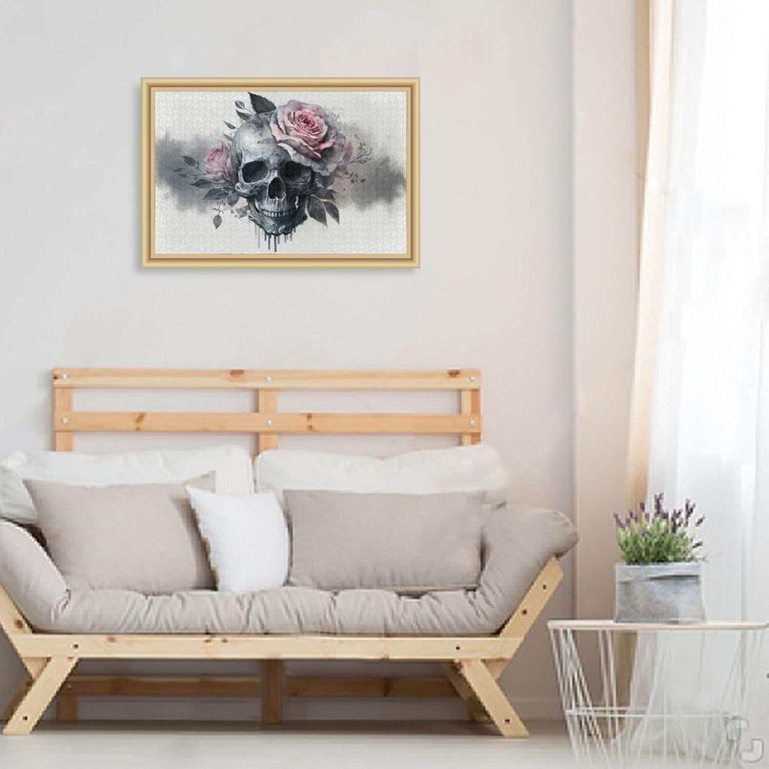 Skull with Pink Rose Jigsaw Puzzle, Paper Wood Composite Material Zigsaw with Storage Bag and Reference Picture Easy to Solve 500/1000 Pieces