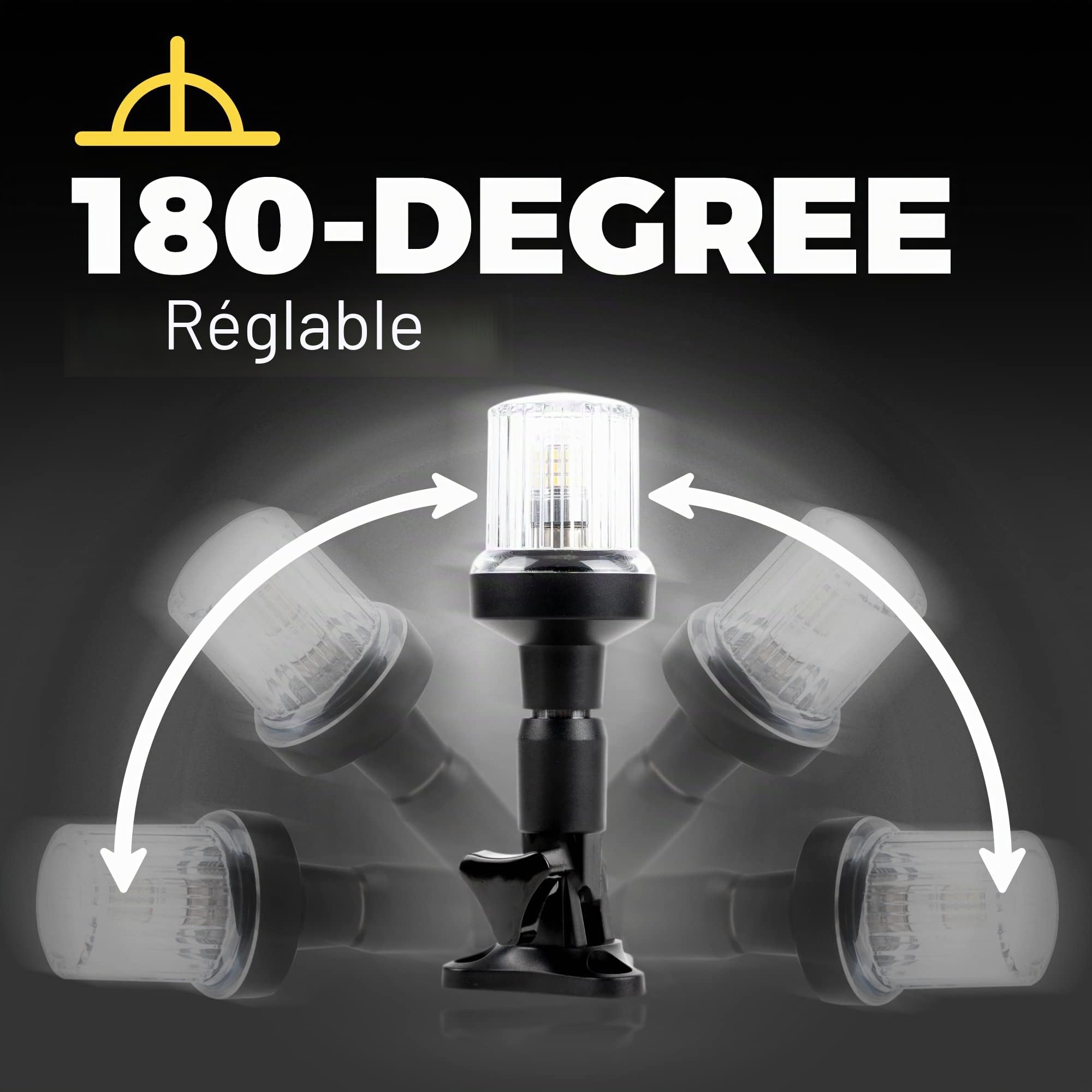 Everbeam Le feu d'ancre ajustable P600 en acier inoxydable pour bateaux de pêche et navires marins - donne une visibilité de 360 degrés pour 3 milles nautiques — résistant aux intempéries, 36 pc LED