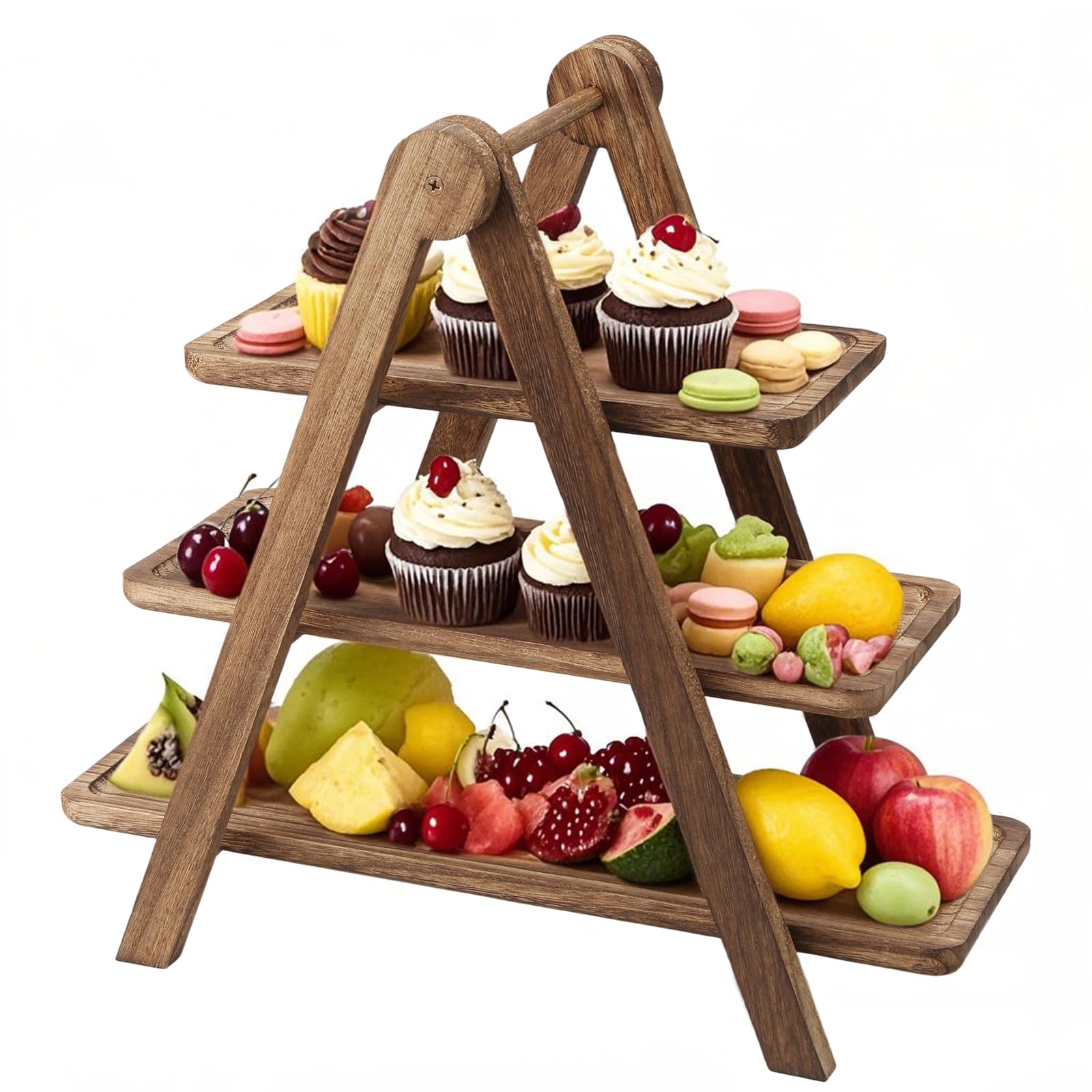 Petyoung Wooden Cupcake Stand, 3 Tier Serving Tray, Detachable Tiered Afternoon Tea Stands,Wood Fruit Dessert Display Tray for Wedding, Graduation, Birthday, Party, Picnic,Space-saving