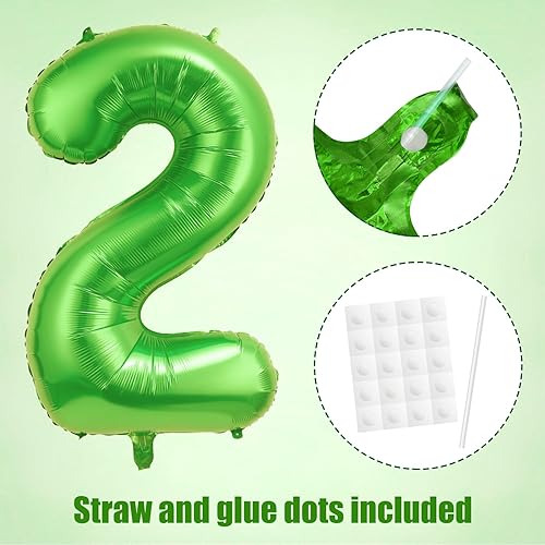 Miniatura 4 de Globo verde de dinosaurio número 2 de 40 pulgadas para decoración de fiesta de cumpleaños, globo de aluminio de número grande, globo verde, lindo