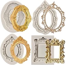 Sijiangmold Picture Frames Silicone Molds Vintage Photo Frame Fondant Molds Mirror Frame Chocolate Mold for Candy Cake Decorating Cupcake Topper Gum Paste Polymer Clay Set of 4